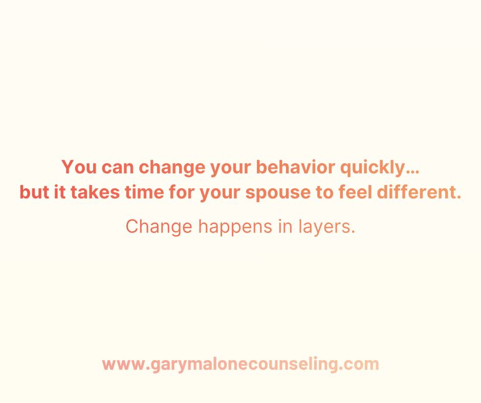 One of the most frustrating moments I hear when working with couples is when someone is genuinely trying… and the other person still doesn’t feel okay.
“I’m showing up. I’m communicating. I’m doing things differently… so why doesn’t it feel better yet?”
Because change doesn’t happen all at once. It happens in layers.
Most people expect change to start with a shift in mindset. But in relationships, it usually starts with behavior. You begin showing up differently. You say things you didn’t say before. You interrupt patterns that used to run on autopilot.
At first, it can feel forced. Awkward. Even unnatural.
Then comes the emotional layer. Maybe the conversation didn’t turn into a fight this time. Maybe there was a moment of connection. But it still doesn’t feel fully safe yet. There’s hesitation. Guardedness. A sense of, “I see the effort… but I’m not there yet.”
This is where a lot of couples get stuck.
Because one person is thinking, “What more do you want from me?”
And the other is thinking, “I’m trying to feel it, but I’m not there yet.”
Neither is wrong. They’re just in different layers of the process.
Over time, if the behavior stays consistent, something deeper begins to shift. The meaning changes. The belief changes.
“Maybe this is real.”
“Maybe this isn’t temporary.”
“Maybe I can trust this version of you.”
That’s when change actually starts to stick.
Not when you understand it.
Not when you talk about it.
But when you’ve experienced it enough to believe it.
You can change your behavior in a week.
But it can take months for your partner to experience you differently.
That doesn’t mean it’s not working.
It means you’re early in the process.
Don’t quit in Layer 2 just because it doesn’t feel like Layer 4 yet.