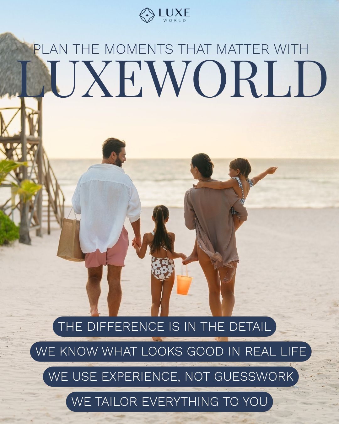 Not all holidays are created equal and neither are the people planning them. At LuxeWorld, we’re not just booking a trip, we’re thinking about how it actually feels once you’re there.
✨ The difference is in the details
The room configuration that works for your family.
The location that makes everything easier.
The flights that don’t leave you exhausted on arrival.
✨ We know what looks good online vs what works in real life
Not every “5 star” hotel feels like one.
Not every kids club suits every age.
Not every destination works at every time of year.
✨ We use experience, not guesswork
We’ve done the research, built the relationships and know what to recommend (and what to avoid).
✨ We tailor everything to you
No two families are the same, so your holiday shouldn’t feel like a template.
A great holiday isn’t just about where you go, it’s how easy it feels while you’re there.
If you’re starting to think about your next trip, send us a message or give us a call. We’ll guide you through it. And, help you plan the moments that matter ✨
#FamilyHolidays #TravelWithKids #Luxeworld #LuxuryTraveller #LuxuryTravelExperts #LuxuryTravelAgency #travel