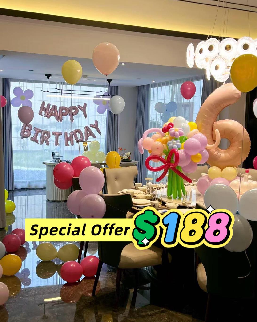 Special Offer @$188 Full set of balloon decorations showing π² For enquirers and booking:
92712311 (Customer Service)
84086616 (Hui)
96607772 (Chloe)
#event-decoration #sgbirthdayparty #sgeventstyling #partysetup #sgballoons
#singapore #partytime #sgpartyplanning
#sgballoons #balloonsbouque #sgbirthday #eventplanners
#partymastersingapore