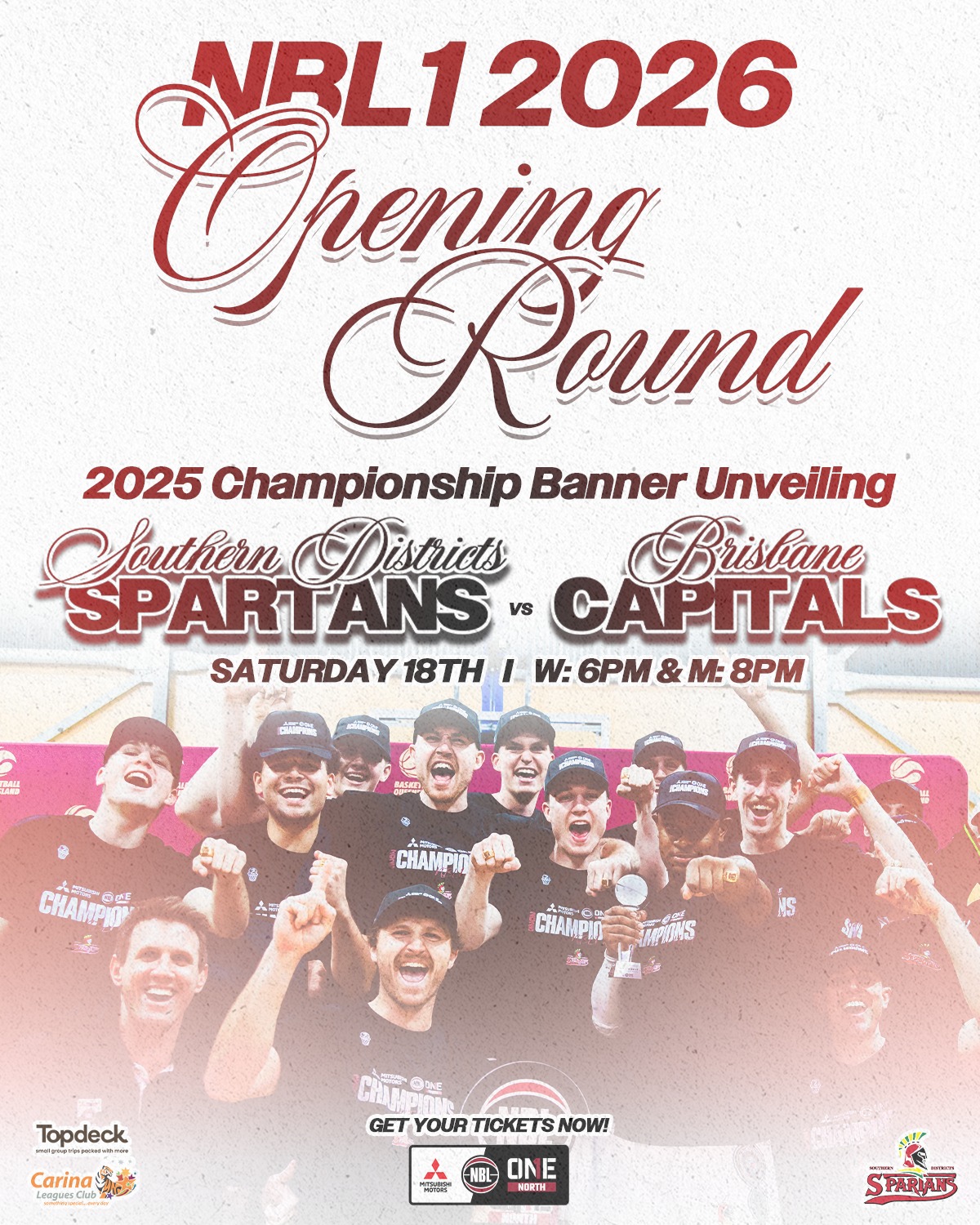 𝗡𝗕𝗟𝟭 𝗥𝗢𝗨𝗡𝗗 𝟭 𝗧𝗛𝗜𝗦 𝗪𝗘𝗘𝗞𝗘𝗡𝗗!
It's all lead to this 💪🏻
This weekend we kick off our NBL1 season - right here at the Darkside!
Our Carina Leagues Club Lady Spartans & TopDeck Spartans Men take on the Brisbane Capitals this Saturday night, tipoffs at 6pm & 8pm
PLUS - Our TopDeck Spartans Men will be unveiling their 2025 NBL1 North Championship Banner pre-game 🏆
We're in for a massive season, and this will be a match up you won't want to miss 🫱🏼🫲🏾
Tickets are on sale now - be sure to grab yours!
🎟️ TICKETS HERE: https://www.spartansbasketball.com/event-details/nbl1-rd1-southern-districts-spartans-vs-brisbane-capitals
#DarksideFamily