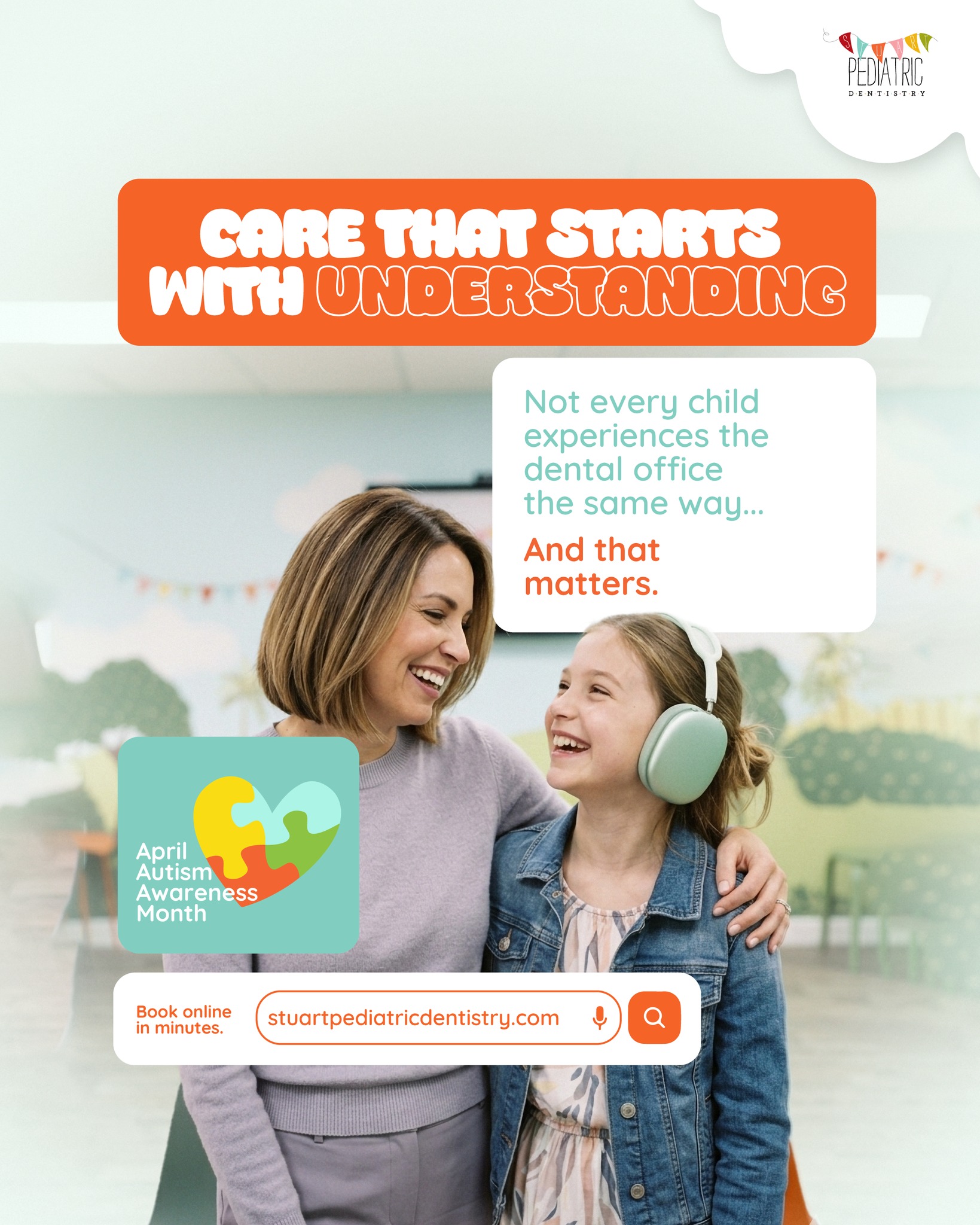 Not every child experiences the dental office the same way.
And that matters.
For some children, sound, light, touch, transitions, or unfamiliar routines can feel much more intense than they may seem from the outside.
This Autism Awareness Month, we want families to know that pediatric dental care can begin with more understanding, more preparation, and more compassion.
At Stuart Pediatric Dentistry, we believe comfort is not an extra. It is part of care.
Because sometimes the most important first step is simply helping a child feel safe enough to begin.
If you’re ready for a more thoughtful pediatric dental experience, book your child’s appointment online at stuartpediatricdentistry.com
#AutismAwarenessMonth #AutismAcceptanceMonth #StuartPediatricDentistry #PediatricDentistry #SensoryFriendlyCare