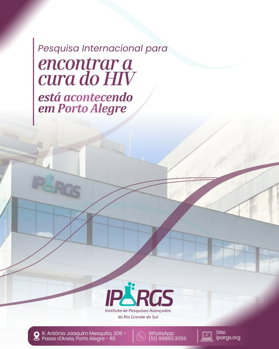🚨 Pesquisa internacional sobre HIV está acontecendo em Porto Alegre — e você pode fazer parte!
O IPARGS, em parceria com o Governo Americano e a UCLA, foi selecionado pelo National Institutes of Health (NIH – EUA) para integrar um estudo que busca a chamada “cura funcional” do HIV.
💡 Mas o que isso significa?
É a possibilidade de o próprio organismo conseguir controlar o vírus sem precisar do uso diário de medicamentos — um avanço enorme na luta contra o HIV.
📍 O estudo está sendo realizado aqui em Porto Alegre, no IPARGS, e no Rio de Janeiro na FIOCRUZ, em parceria com o NIH e UCLA dos EUA.
👥 Quem pode participar?
✔️ Infecção aguda (documentada) passada há pelo menos 1 ano e em uso de antirretroviral
✔️ Infecção aguda atual (recente e documentada)
✔️ Maiores de 18 anos
🔬 A pesquisa envolve estratégias inovadoras, como:
* Vacinas que direcionam a resposta imunológica
* Anticorpos neutralizantes
* Terapias de última geração
* Monitoramento completo por especialistas
📊 O Rio Grande do Sul segue entre os estados com maior número de casos de HIV — por isso, iniciativas como essa são fundamentais para avançarmos no controle da doença.
✨ Após mais de 40 anos de enfrentamento ao HIV, estamos vivendo um momento histórico: a ciência está cada vez mais próxima de transformar o futuro dos pacientes.
📲 Quer participar ou saber mais?
Entre em contato com o IPARGS:
📍 Rua Antônio Joaquim Mesquita, 206 – Porto Alegre
📱 WhatsApp: (51) 99619-0668
👉 Compartilhe essa informação. Você pode ajudar a levar esperança a mais pessoas!