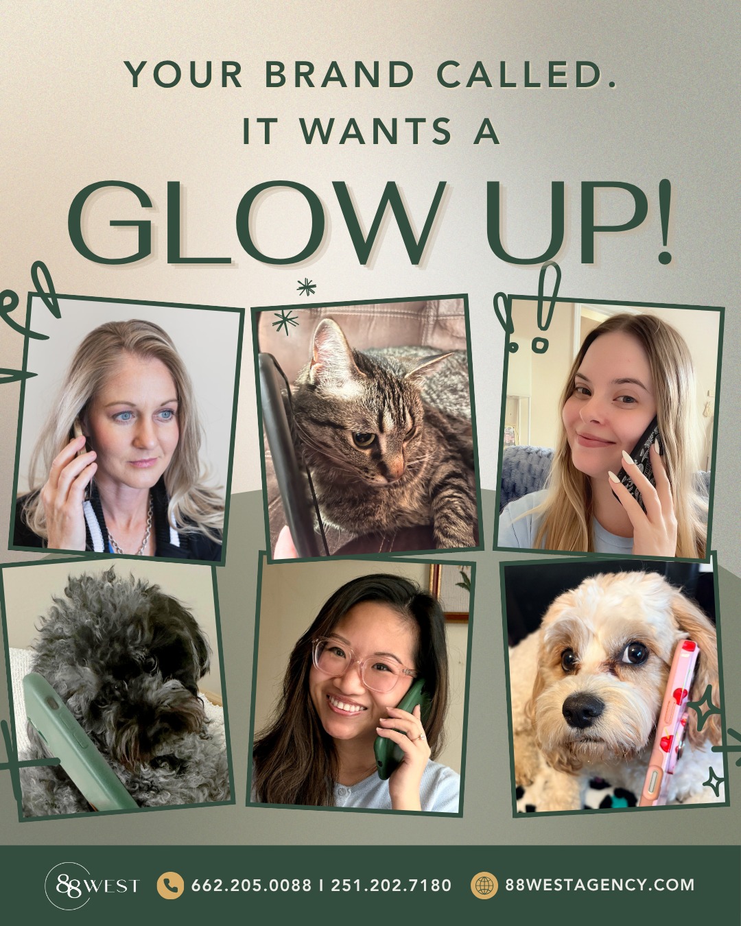 Ring, ring! Hello?” It’s your brand reaching out, and it’s time for a fabulous glow-up!
At 88 West, we are passionate about marketing and expert in brand design. If your branding hasn’t been updated in years and feels a bit stale, we’re here to help elevate it while preserving the essence and message you love.
Let’s give your brand the refreshing makeover it deserves. Reach out for a FREE consultation today!
📞 662.205.0088 | 251.202.7180
💻 88westagency.com
-
#88West #88WestAgency #NorthMS #ALGulfCoast #MSGulfCoast #TupeloMS #GulfShoresAL #HuntsvilleAL #MarketingAgency #DigitalMarketing #BrandDesign #Branding #BrandGlowUp #BrandRefresh