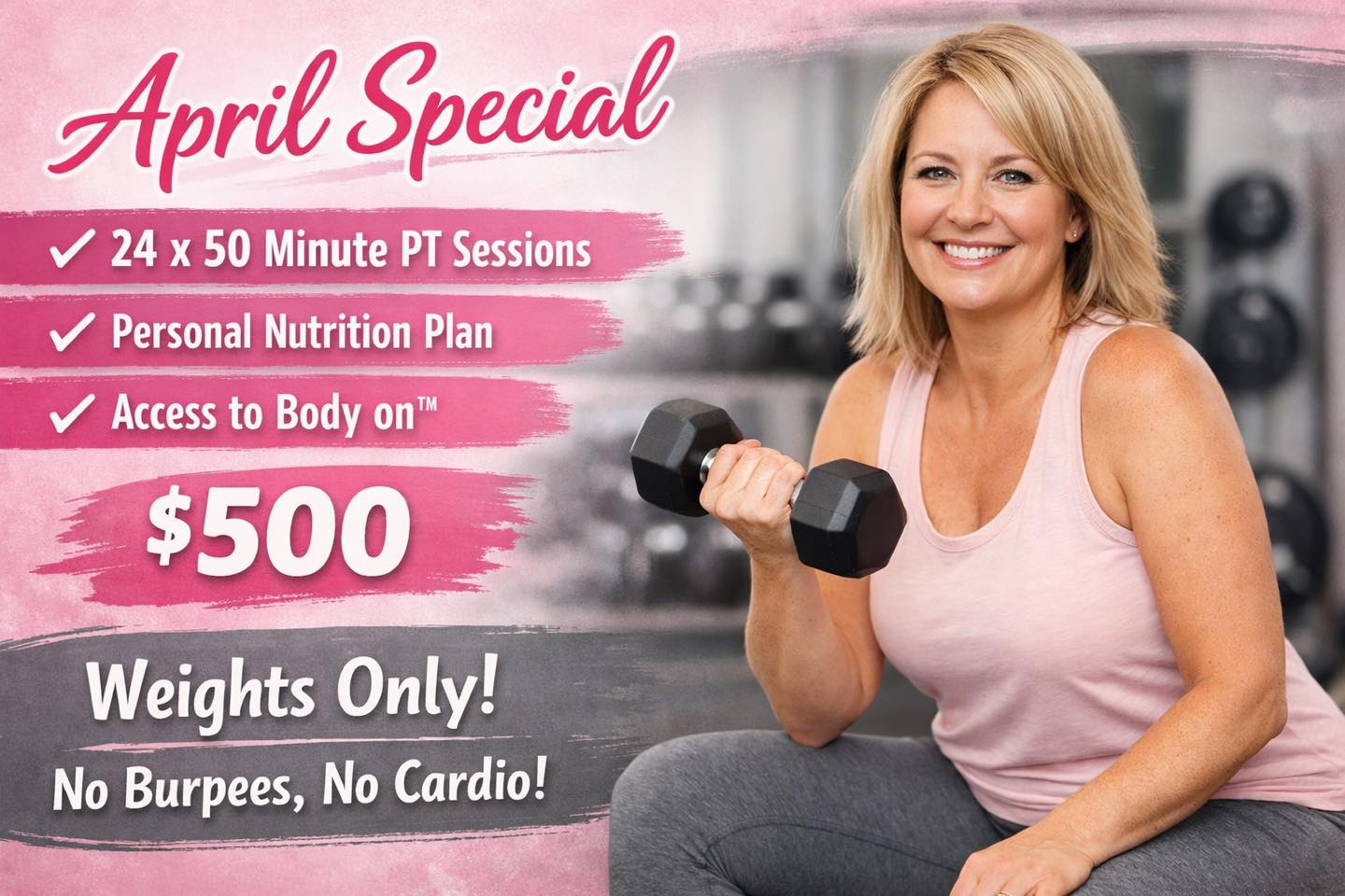 April special $500
24 x 50 minute Personal Training Sessions
Personal Nutrition Plan
Access to Body on™️ learning program
Flexible weekly bookings to suit your busy schedule.
Message now to secure your spot.
Optibods.com.au
📍Hermit park