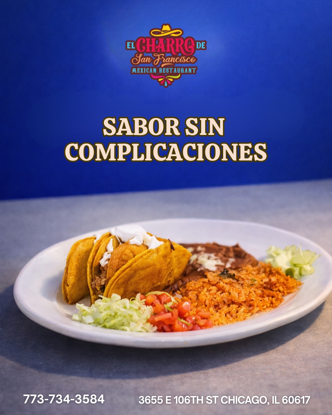 Three fully loaded tacos, fluffy rice, creamy beans, and all the freshness that makes every bite worth it 😋😁🌮
Visit us or call us!
📞 773-734-3584
📍 3655 E 106th St, Chicago, IL
Daily: 9:00 am -10:30 pm
Síguenos y entérate de todas nuestras noticias: https://linktr.ee/elcharro3655
#TacoTime #tacolover #tacochicago #elcharrodesanfrancisco #sabormexicano