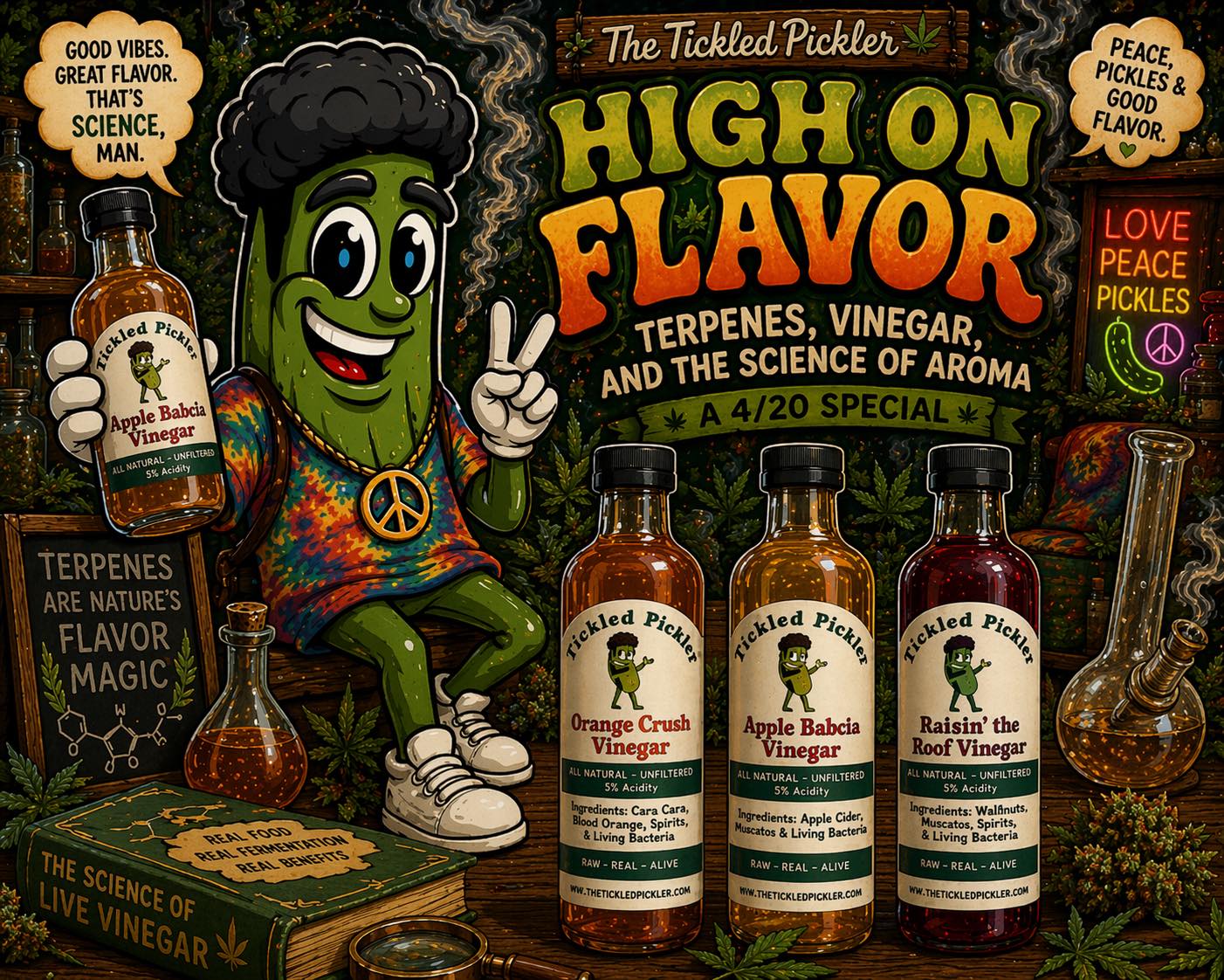 🌿🔥 HIGH ON FLAVOR (not what you think 😏)
This 4/20, we’re turning up what really matters…
👉 FLAVOR.
Here’s the twist 🤯
The same compounds found in marijuana 🌿—terpenes—are also in:
🍊 citrus
🌿 herbs
🌸 flowers
…and YES, in what we’re doing with our vinegars
👉 That’s why things smell amazing
👉 That’s why flavors hit
👉 That’s why some pairings just work
And it’s exactly why our vinegars bring food to life 👇
🍊 Orange Crush → bright, zesty, wakes everything up
🌿 Nonna’s Vinegar → savory, herbal, comfort food glow-up
🌸 Big Floral Energy → light, aromatic, straight-up fancy
We break down the science (and how to use it to upgrade ANY snack) in our newest blog 👇
📖 Read it here:
👉 https://www.thetickledpickler.com/post/high-on-flavor-terpenes-vinegar-and-the-science-of-aroma-a-tickled-pickler-4-20-special
Because around here…
👉 we’re not getting high
👉 we’re getting FLAVORFUL
✨ Turning Bland Into Grand
#thetickledpickler #420foodie #highonflavor #terpenes #vinegarscience #flavorupgrade #fermentationlove #artisanfood #foodsciencefun #eatbetter