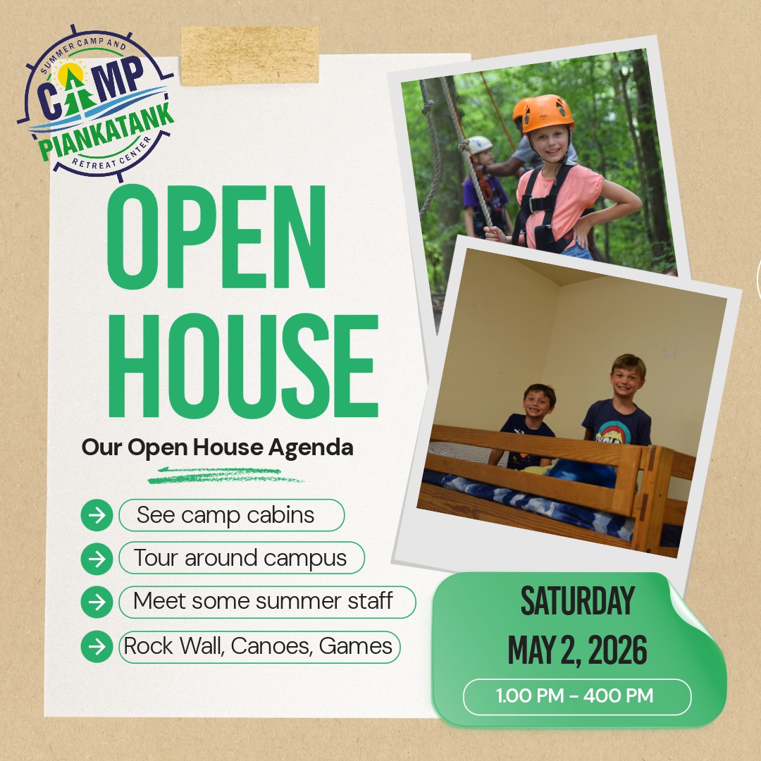 You’re invited to Camp Piankatank’s Summer Camp Open House! ☀️
Come explore camp, meet some of our amazing staff, and get a sneak peek of all the fun and adventure waiting this summer. It’s the perfect chance for new and returning campers (and parents!) to feel comfortable and excited before the season begins.
Bring a friend and join us—we can’t wait to welcome you to camp!