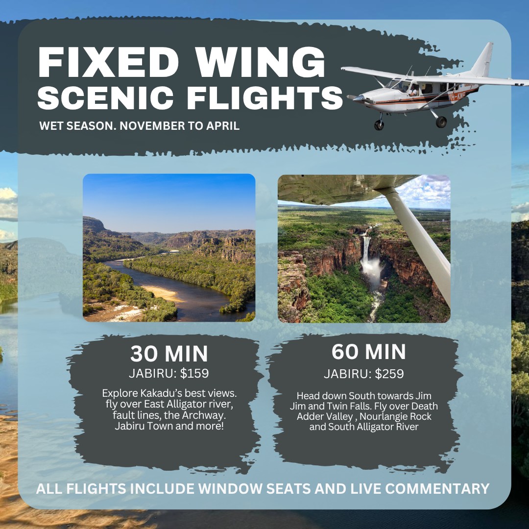 Last chance this month to see the waterfalls from the air before we switch to our dry season routes! 🌧️✨
Jump on one of our incredible 1 hour waterfall flights, or take it easy with a breezy 30 minute scenic and still catch some stunning views. ✈️🌿
Don’t miss it!
📞 Call us on 1800 089 113 or visit kakaduair.com.au