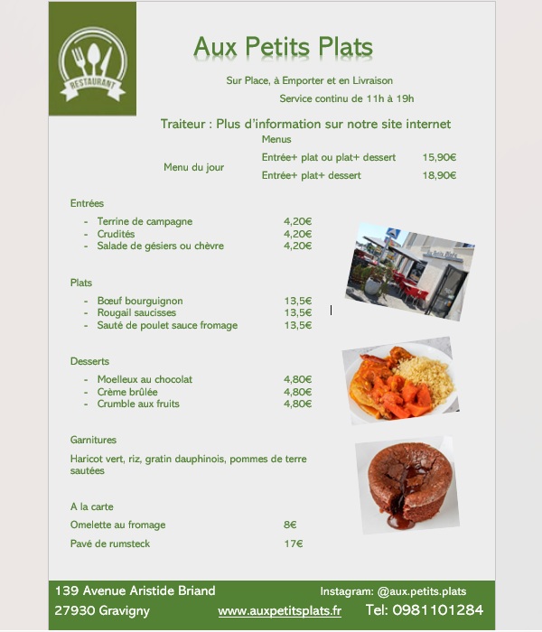 Menu du jour vendredi 17 avril.
