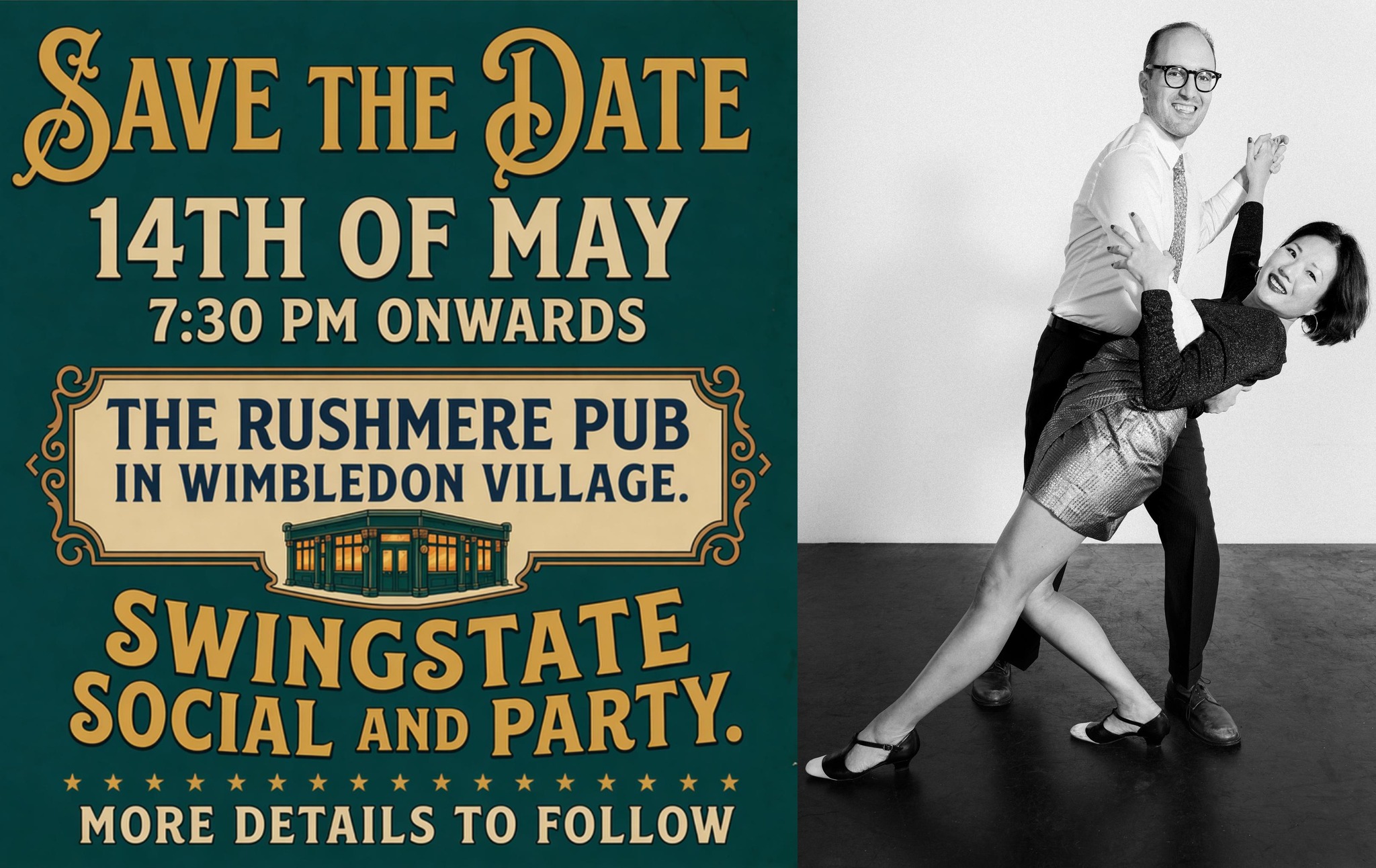 🎷 Something new is coming to town ...
Get ready, Wimbledon Village ! 🎉
Swing State is bringing a brand new social to the area, and you won't want to miss it. This is a friendly environment for all levels including those who have not danced before 🥰
📅 Save the date: 14th of May 2026
🚌 Rushmere Pub https://www.therushmeresw19.com/
More details coming soon - but for now, mark your calendars and get excited! 💃🕺
