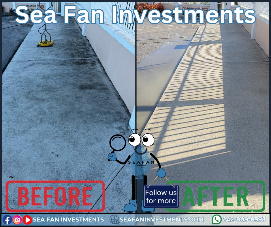 Commercial clients choose Sea Fan Investments as a trusted provider of exterior cleaning solutions.
Want to learn more? Check out our blog on pressure washing:
https://www.seafaninvestments.com/post/what-is-pressure-washing
We don't just pressure clean! We are your soft washing professionals and provide complete exterior cleaning solutions! Concrete cleaning, house washing, roof cleaning, driveways, windows, decks, docks, pool surrounds, patios, surface sealing, paver restoration, and much more.
We have cleaned homes of all sizes, multi family properties, businesses, school campuses, churches, gas stations, apartment complexes, and manufacturing facilities. Big or small, we've cleaned it all. What can we clean for you?
We are always looking for ways to help you manage and maintain your investment.
We service Freeport, Grand Bahama π§πΈπ§πΈπ§πΈ and cater to all your property management needs.
Visit our website https://www.seafaninvestments.com/
Check us out on Google https://maps.app.goo.gl/FtLupz7nk7yhbf917
Follow us on Facebook https://www.facebook.com/SeaFanInvestments
Follow us on Instagram https://www.instagram.com/seafaninvestments/
Watch and subscribe to us on YouTube
https://www.youtube.com/channel/UCNAsDyoYIpteVf6pDe5iCQw
#pressurewashing #softwashing #roofcleaning #housewash #deckcleaning #DockCleaning #seafaninvestments #guttercleaning #drivewaycleaning #concretecleaning #soffitcleaning #sealing #stuccocleaning #poolsurroundcleaning #brickcleaning #stonecleaning #commercialroofcleaning #paversealing #dumpstercleaning #woodcleaning #oilremoval #oxidizationremoval #rusttreatment #graffitiremoval #windowcleaning #commercialcleaning #parkinglotcleaning #patiocleaning #pressurewashinggrandbahama #pressurecleaningfreeportbahama