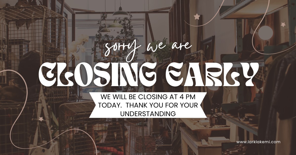 Quick heads up, friends! ✨
We’ll be closing early today to get everything ready for our 2026 Lark Fashion Show—and we can’t wait! It’s going to be such a fun night 💃
We’ll be back to our normal hours on Friday from 10:30 AM – 5:30 PM, ready to see all your smiling faces and help you find something you love 💕
Thanks for understanding and cheering us on—we’re so excited for what’s ahead!