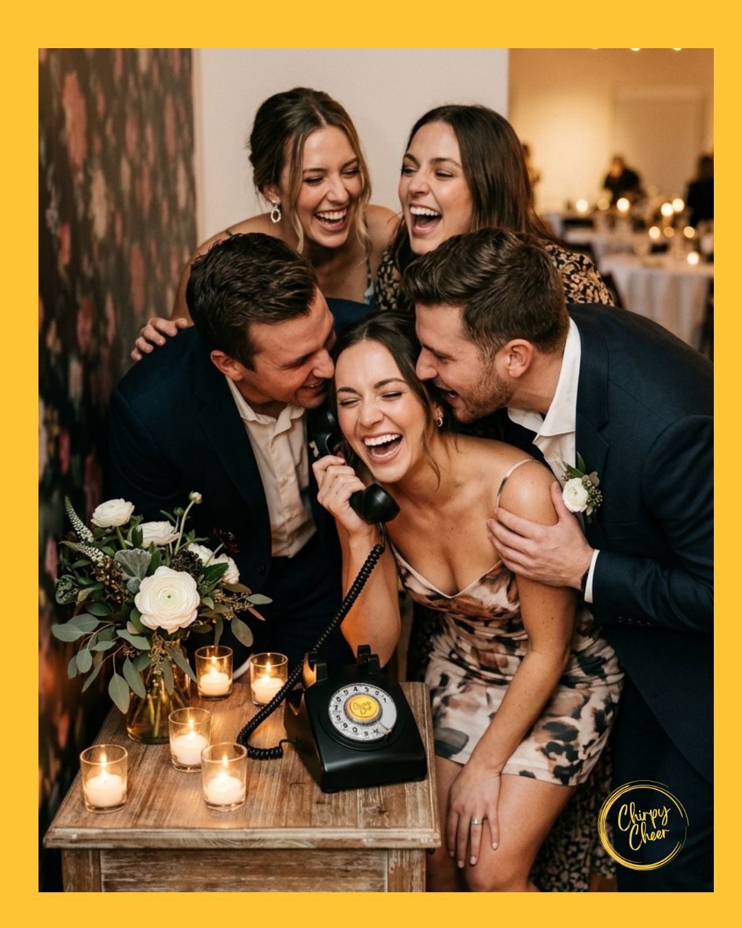 Too many voices. Not enough phone 😂📞
#ChirpyCheer #FriendGroup #PartyVibes #AudioGuestbook #EventFun