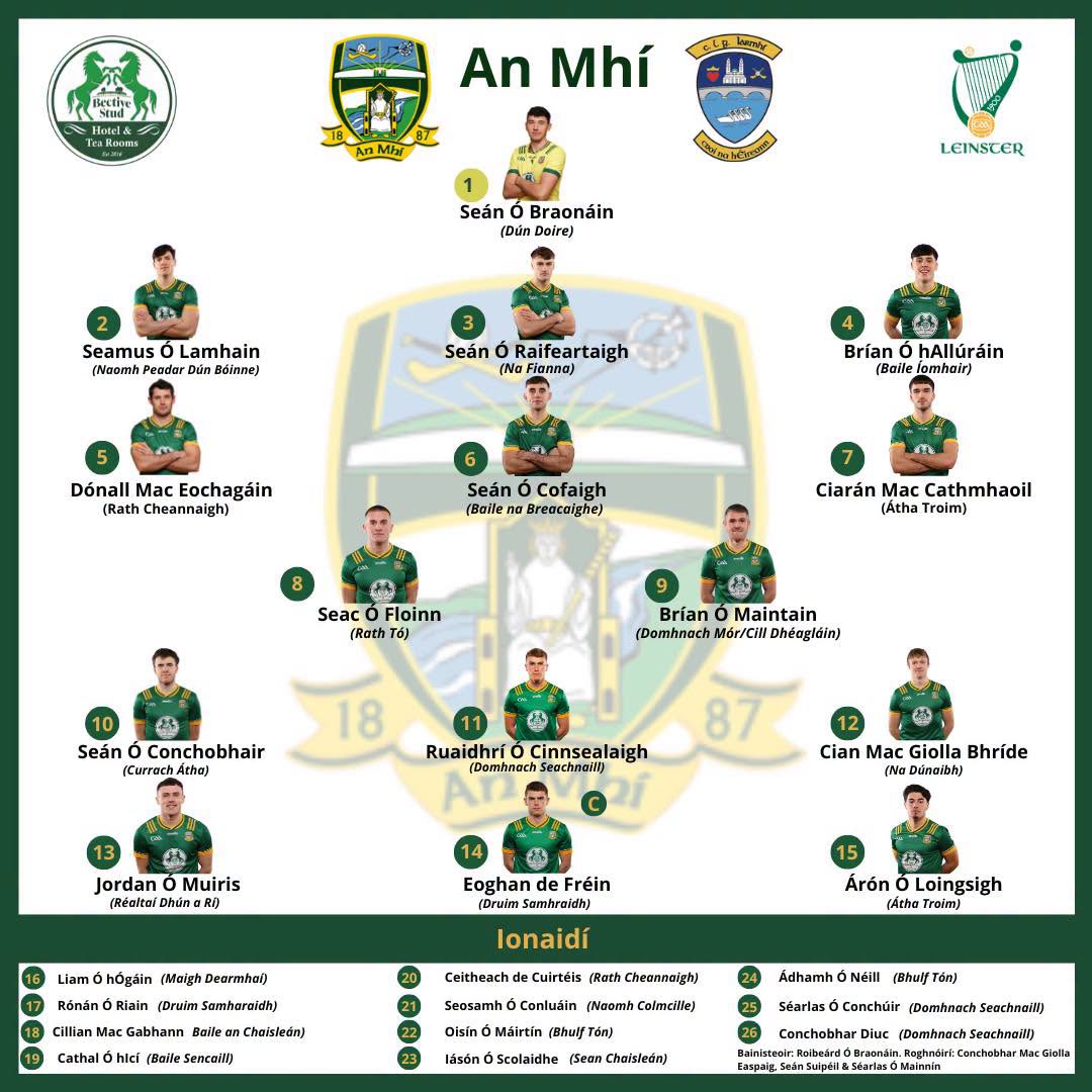 The battle for Leinster begins at 2... Ádh mór ar Bryan agus foireann @meathgaa_official. An Mhí Abú!