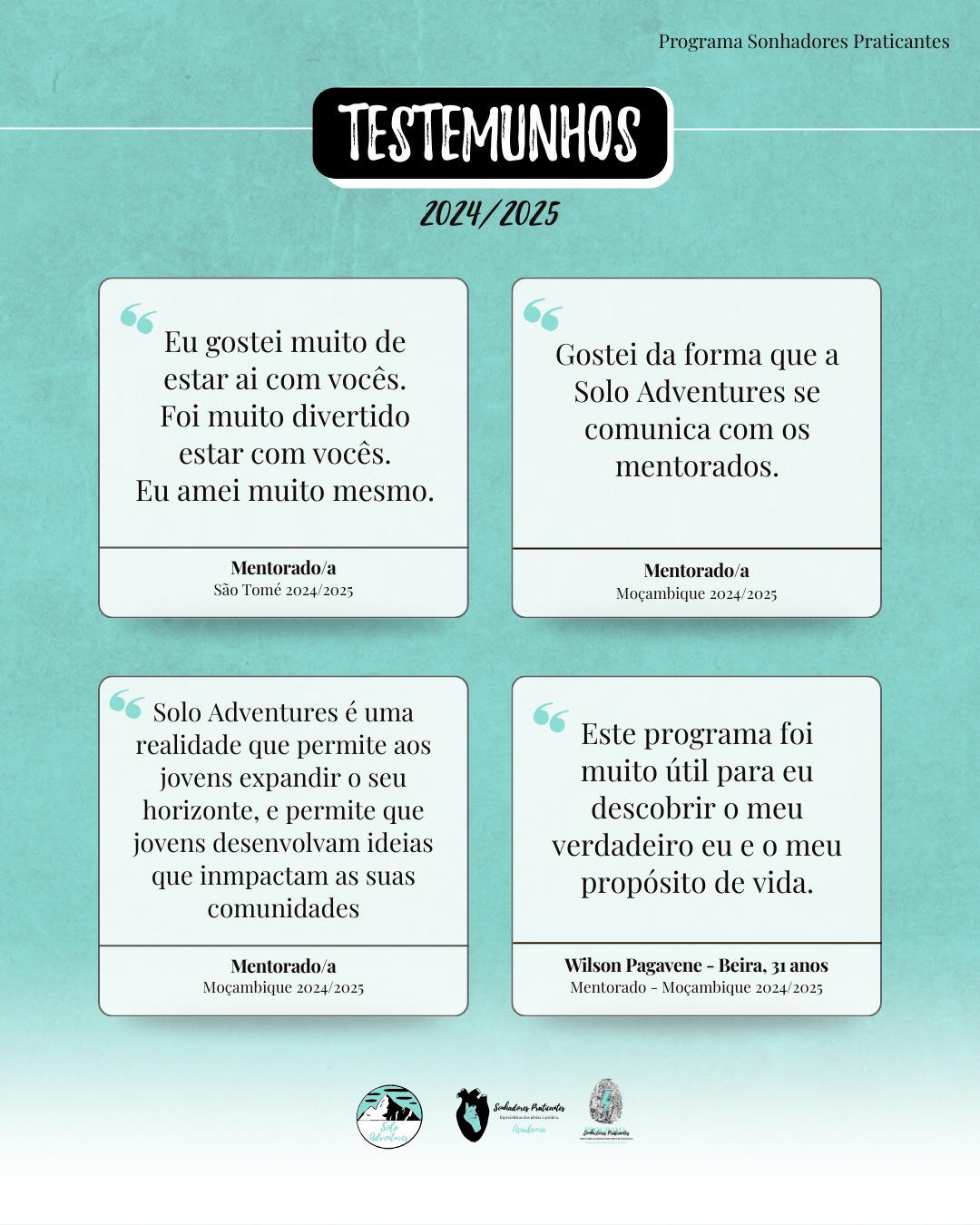 💙🚀 Cada testemunho é uma história real de crescimento.
Cada relato que recebemos mostra o impacto do nosso trabalho na vida das pessoas que fazem parte da nossa comunidade.
Essas histórias refletem os nossos três pilares:
🙋♂️ Eu Sou — descobrir quem somos
🚀 Eu Serei — acreditar no próprio potencial
🤝 Nós Somos — construir relações e crescer juntos
São testemunhos como estes que nos lembram que cada passo dado faz a diferença.
💭 Porque quando uma pessoa cresce, toda a comunidade cresce com ela.
✨ Queres conhecer as histórias e o impacto das edições passadas?
👉 Clica no link e descobre mais:
https://www.soloadventures.org/blog/categories/programa-sonhadores-praticantes
#comunidade #impactosocial #históriasreais #desenvolvimento