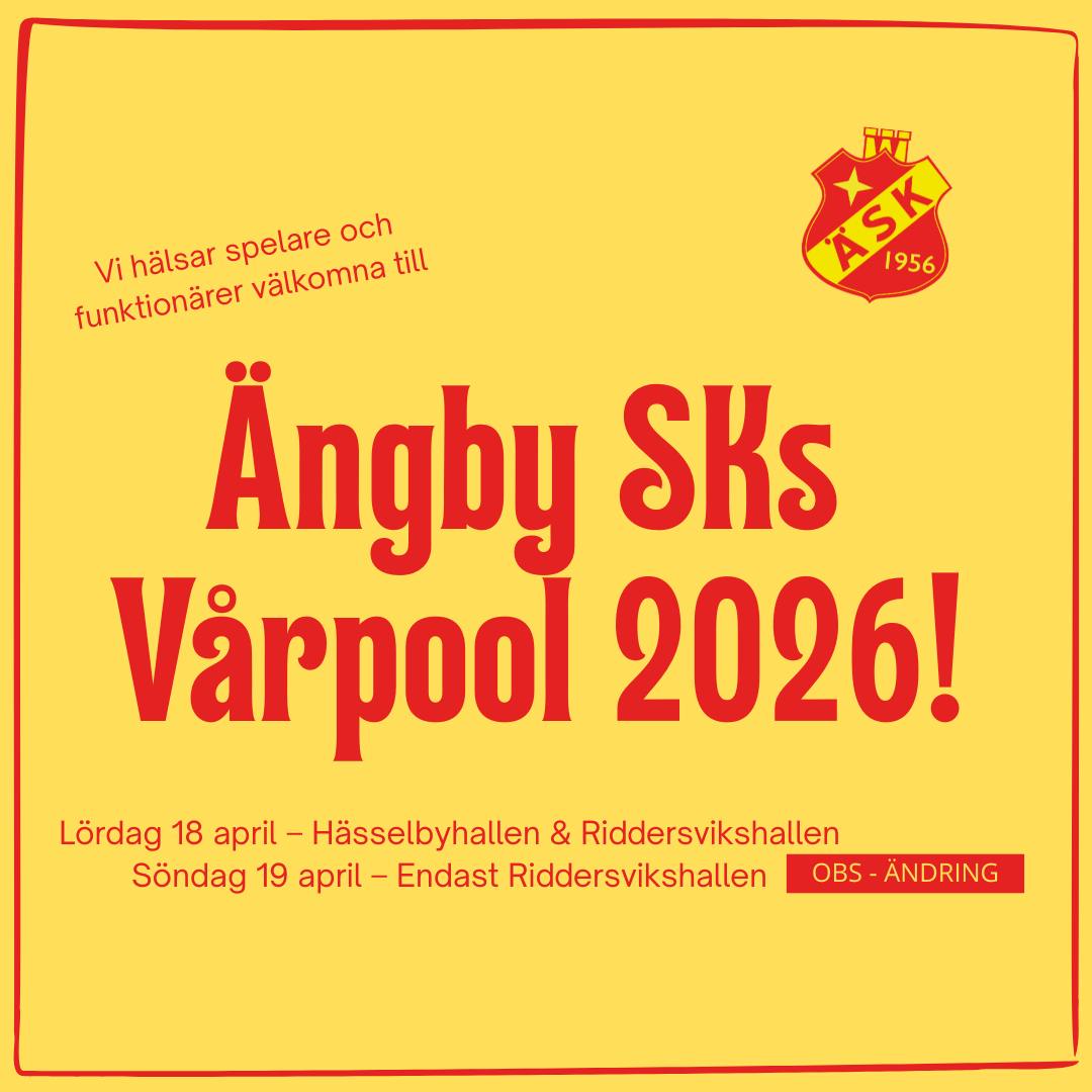 🏓 VÄLKOMNA TILL ÄNGBY SKS VÅRPOOL 2026!
Imorgon är det dags, då spelar vi Ängby SKs Vårpool 18-19 april!
I år spelas tävlingen i Hässelbyhallen och Riddervikshallen (obs: endast Riddervikshallen på söndagen).
📍 Hässelbyhallen - Köpingsvägen 22, Hässelby
📍 Riddervikshallen - Sandviksvägen 159, Hässelby
🕐 Se tider mm på angby.com/vårpoolen
Lycka till alla deltagare – vi ses imorgon! 💛🏓
#ÄngbySK #Vårpoolen #Bordtennis #Pingis