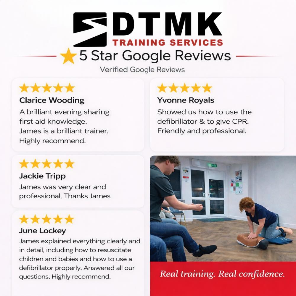 It has been great to be back out in the community this week supporting a neighbourhood watch group here in Milton Keynes.
You may have seen a few photos already from the evening, but I wanted to share a quick snapshot of the feedback as well.
The group had started noticing more public access defibrillators appearing locally, which is brilliant to see. The challenge was that most people had never actually used one or even seen one up close.
That is where James came in. Using a range of realistic manikins, he walked everyone through CPR and defibrillator use in a practical, relaxed way. Plenty of hands on practice, plenty of questions, and most importantly, a big boost in confidence by the end.
The reviews sum it up far better than we can. A really positive evening, and a great reminder that a small amount of training can make a huge difference when it matters most.
If you have ever thought “I wouldn’t know what to do”, you are not alone. A short session like this can change that completely.
Ready to feel more confident in an emergency? Consider joining one of our upcoming courses or arrange a session for your group or workplace.
🌐 https://training.dtmk.co.uk
📧 enquiries@dtmk.co.uk
📞 01908 112111
#BystandersToLifesavers #NobodyLeftWithoutCare #PreparedPeople #SaferWorkplaces #StrongerFamilies #DTMK #FirstAid #FirstAidTraining #MiltonKeynes #Buckinghamshire #Bedfordshire #Northamptonshire #Oxfordshire