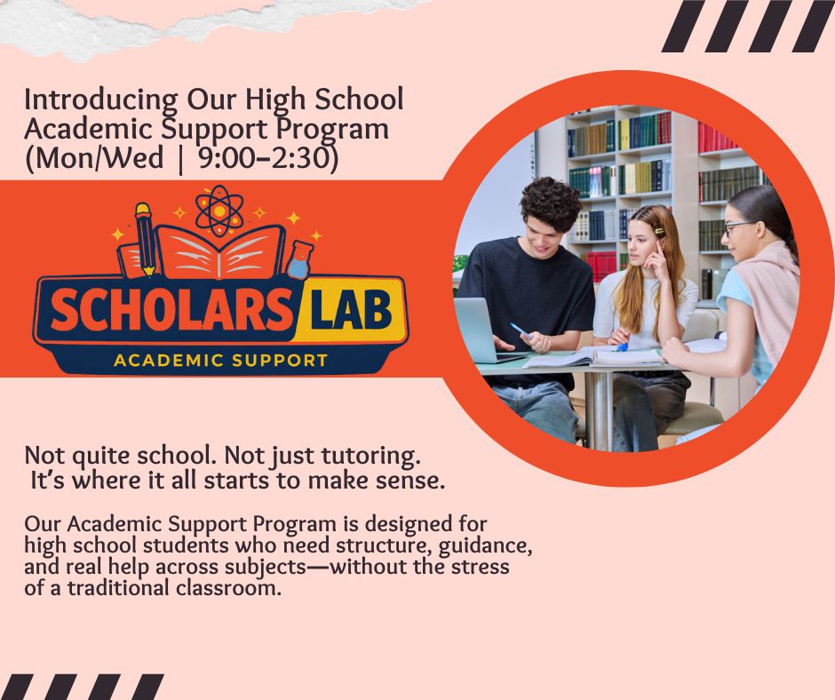 High School Academic Support Program
Not traditional school. Not just tutoring.
This is structured academic support where students actually make progress.
Our High School Academic Support Program is designed for students who need consistency, guidance, and real help across their core subjects—all in a focused, supportive environment.
Students work in small groups with instructors who guide them through what they’re currently learning in school or homeschool.
We don’t just “help with homework.”
We build understanding, confidence, and academic independence.
-Small group instruction by subject
-Support in Math, Science, Writing & Spanish
-Personalized help based on student needs
-Built-in accountability and goal setting
-Study skills + academic coaching
-Calm, structured learning environment
📅 Mondays & Wednesdays
🕘 9:00 AM – 2:30 PM
Perfect for:
• Homeschool high school students
• Students needing academic support or catch-up help
• Teens who need structure and accountability
• Families looking for a flexible school alternative
Spots are intentionally limited to keep groups small and effective.
📩 Message us to learn more or enroll.