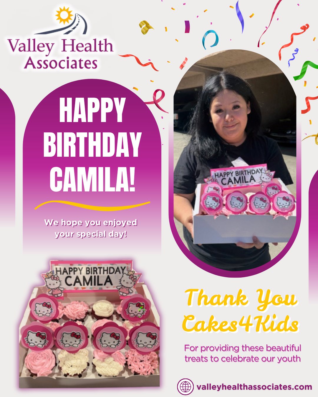 Happy 17th Birthday, Camila! 🎉
We’re so happy we could celebrate this special milestone with you. Thank you to Cakes4Kids for the beautiful and thoughtful treat that helped make her day extra special.✨
#ValleyHealthAssociates #Cakes4Kids #Nonprofit #CelebratingYouth #YouthPrevention