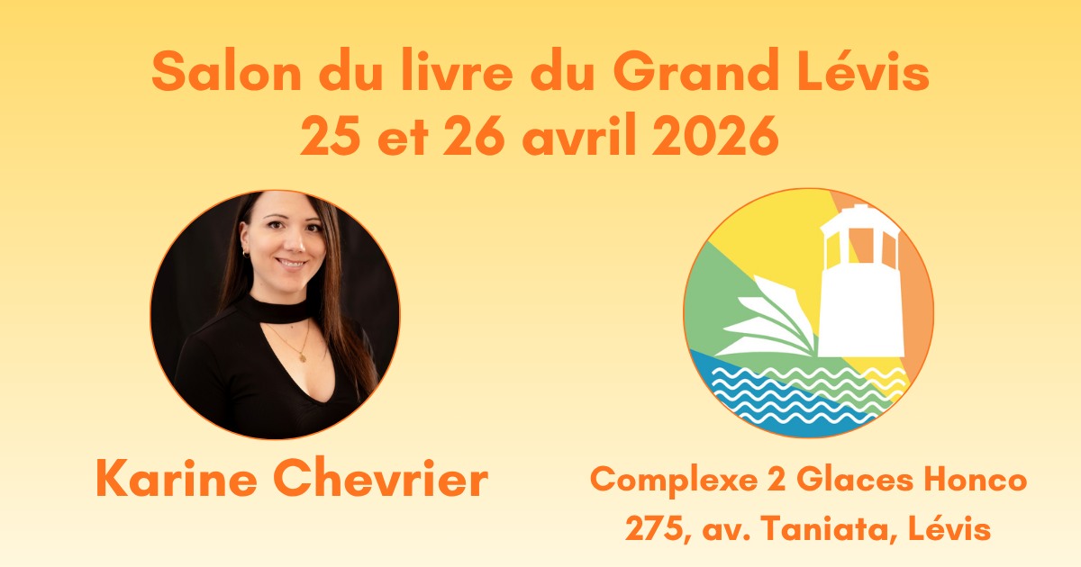 Prochain événement où me rencontrer : le Salon du livre du Grand Lévis ✨
Eh oui ! Le Clandestin est à peine terminé que je me prépare déjà à repartir ! Cette fois, pour une fin de semaine complète.
Viens chercher ta lecture du printemps ! Le gazon verdit, les tulipes pointent le bout de leur nez... La saison de la lecture extérieure est arrivée !
Salon du livre du Grand Lévis
📍Complexe 2 Glaces Honco | Lévis
📆 Samedi et dimanche, les 25 et 26 avril, de 10h à 16h
❓ https://www.facebook.com/events/1298153905414298
Tous mes événements confirmés de 2026 : https://www.karinechevrierauteure.com/