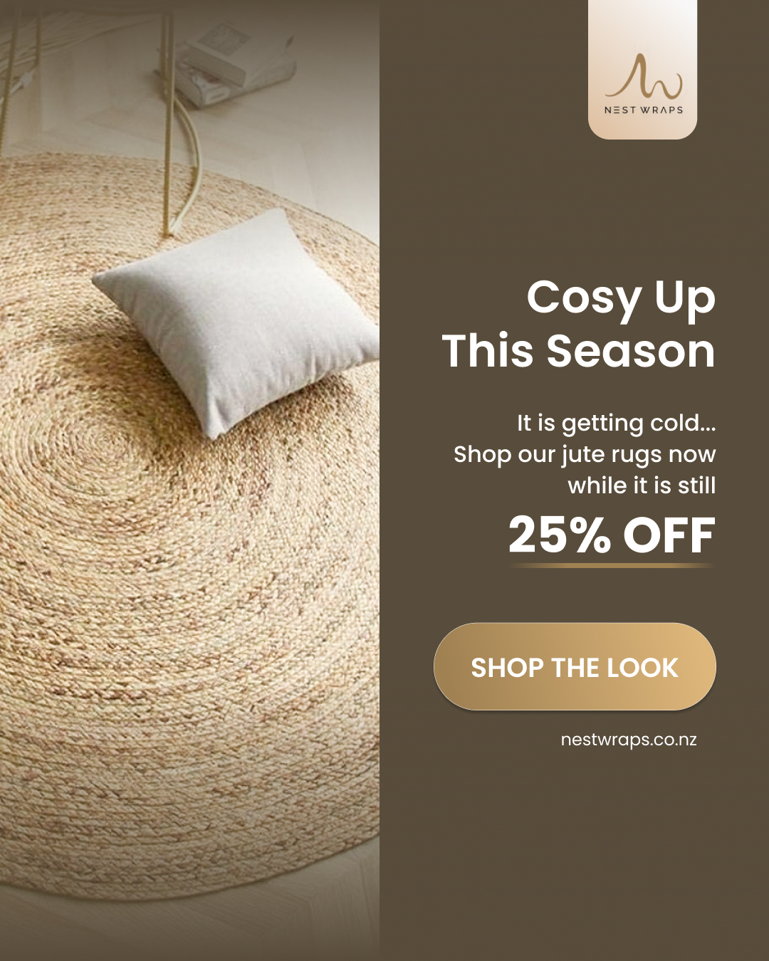 Our most popular jute rugs are now 25% OFF, making it the perfect time to refresh your space with something natural, durable, and easy to style.
Whether itâs for the living room, bedroom, or hallway, a jute rug adds warmth and texture without trying too hard.
Thinking of updating a room soon? This might be the sign.
Shop now at nestwraps.co.nz
#nestwraps #juterug #homedecornz #nzhomes #livingroomstyle #bedroominspo #naturalhome #rugstyle #homeupgrade #cozyhome