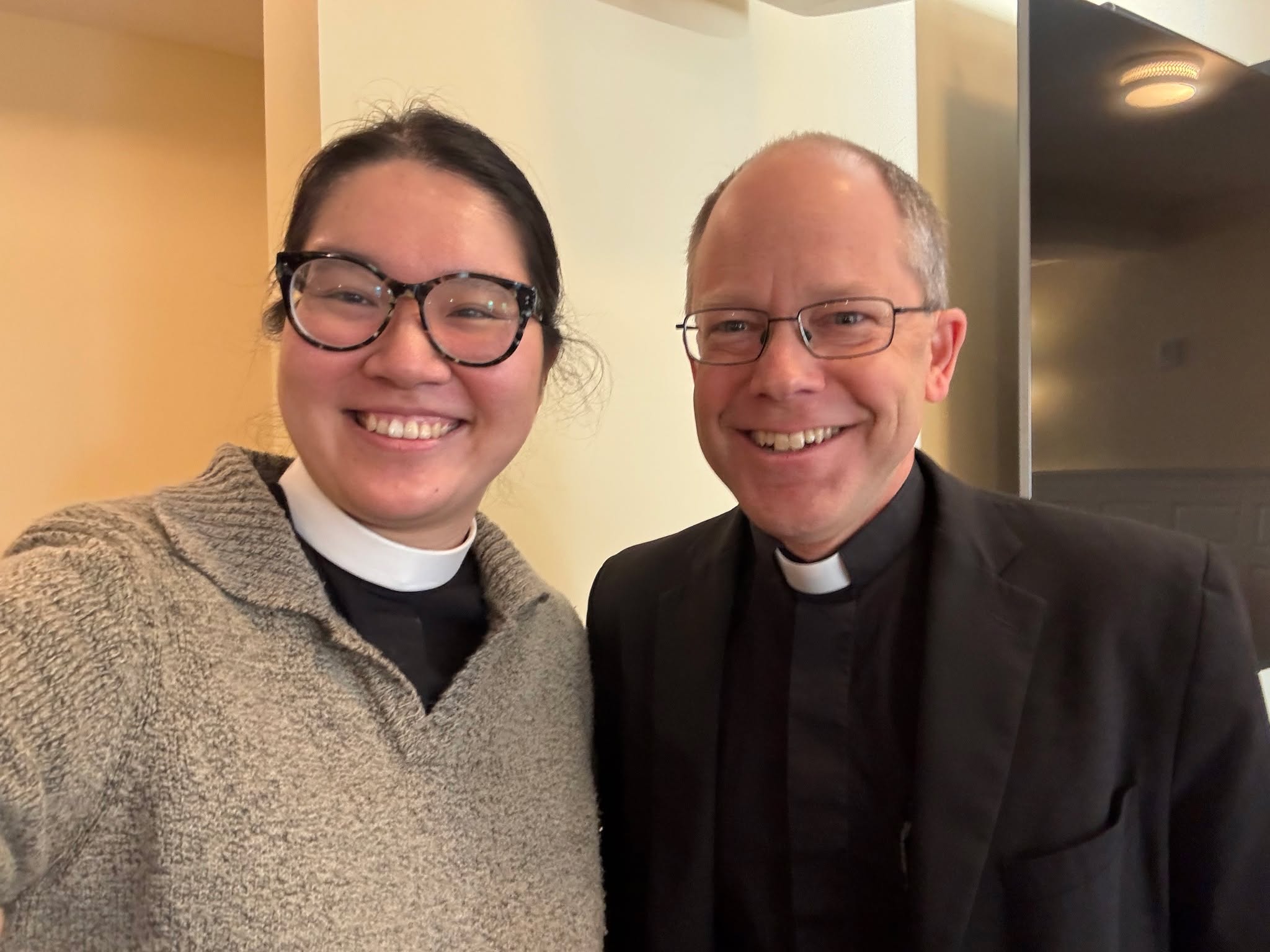 We love to hear from our former interns. The Rev. Elis Lui, who was one of our long-term Organic Prayer Program interns from 2017-2018, was reunited with the Very Rev. Dr. Jim Turrell, Dean of the School of Theology at Sewanee, today at the Berkeley Center at Yale when he co-lead a conversation on "The Future of the Prayer Book" with Dr. Tyler Sampson, Professor at Yale Institute of Sacred Music. Both Jim and Tyler serve on the Standing Committee on Liturgy and Music of the Episcopal Church. Elis is a 3rd-year seminarian at Berkeley Divinity School at Yale and was recently ordained a deacon in the Diocese of New York. She was in Jim's Catechumenate group here in Sewanee 8 years ago! We were happy to receive these pictures and stay in touch.