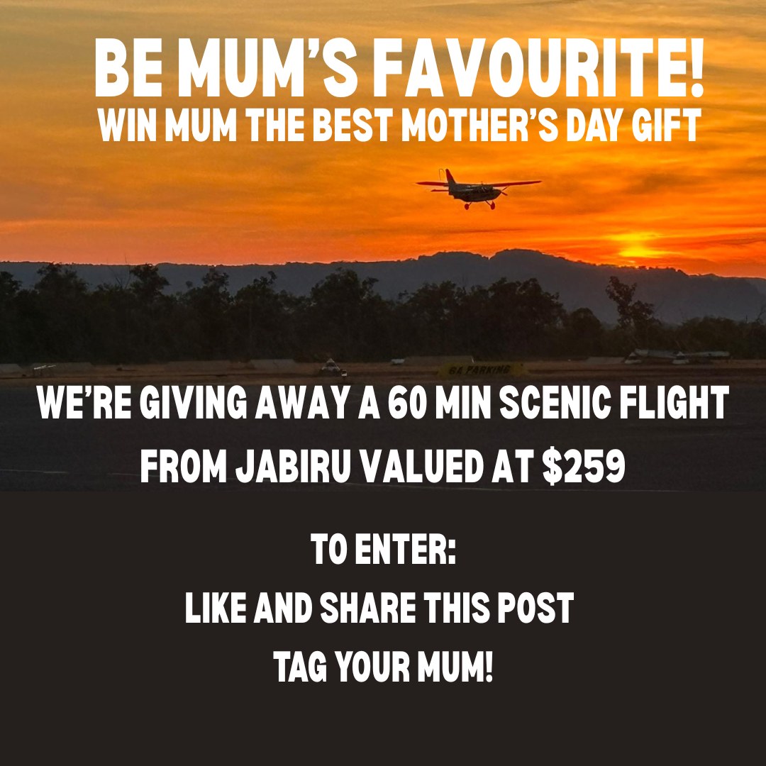 Want to earn bragging rights for the best Mother’s Day gift? 💐
We’re giving one lucky mum a 1-hour scenic flight voucher to explore Kakadu, valued at $259.
To enter:
✨ Like this post
✨ Share it
✨ Tag your mum (or a mum who deserves this) in the comments
Winner will be drawn on 5 May. Good luck