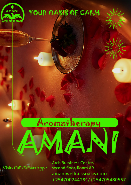 Aromatherapy supports both your body and your mind.
Using natural essential oils, aromatherapy helps promote relaxation, reduce stress, and improve overall well-being. The calming scents work through your senses to ease tension and create a peaceful feeling.
It can also support better sleep, improve mood, and enhance your massage experience.
Wellness is not just how you feel physically, but also how you feel mentally
📍 Arch Business Centre, 2nd Floor, Room A9, Along Eastern Bypass
📞 0700 244 281 | 0705 480 557
#Aromatherapy #Relaxation #StressRelief #WellnessCare #AmaniWellnessOasis