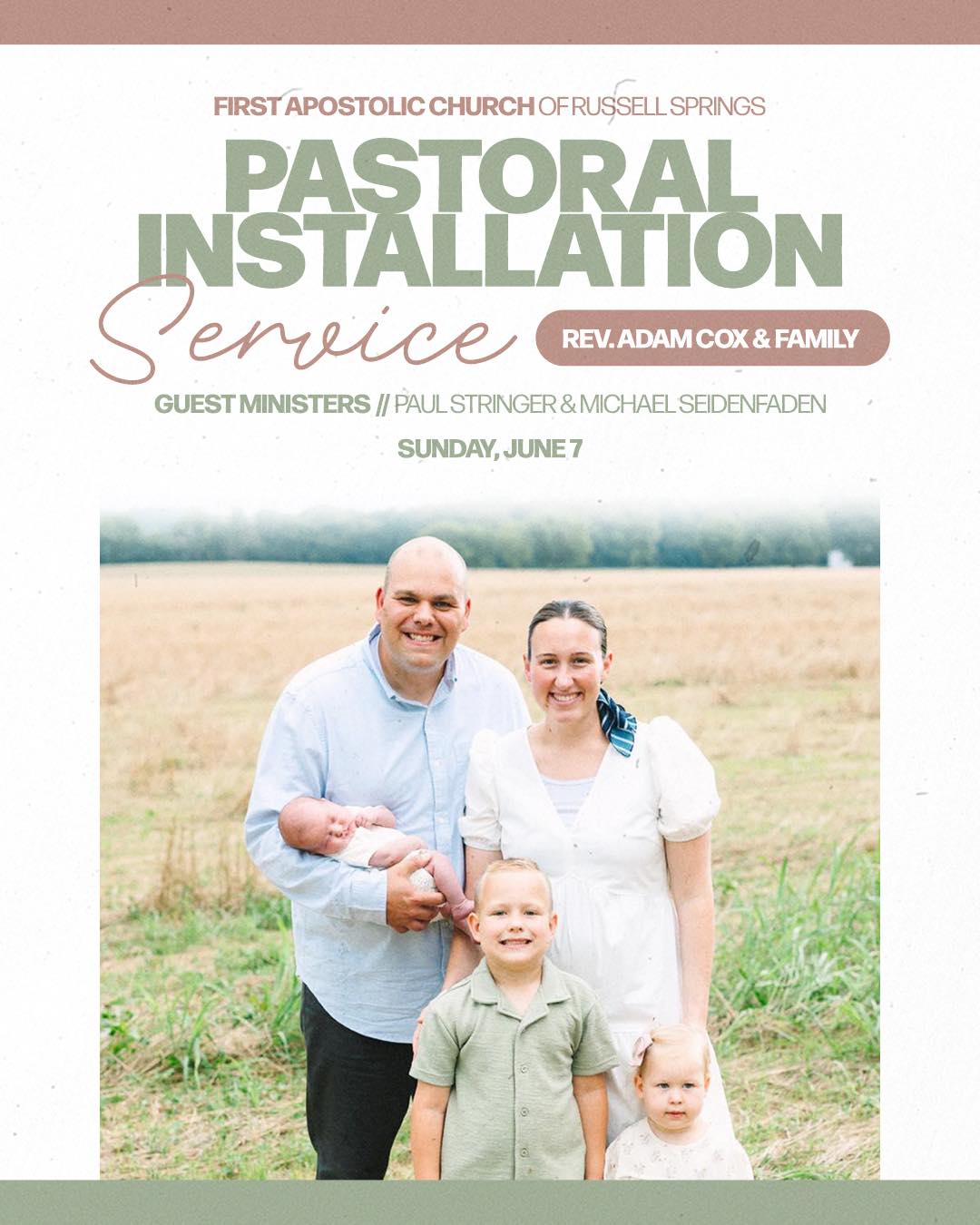 Come be apart of the Pastoral Installation Service of Rev. Adam Cox & Family, June 7th here at FACRS. 🙌
We’re excited about the leadership, vision, and the future God has in store. We’d love to worship and celebrate with you!
We will also be having First Sunday donuts, so come a few minutes early and grab something sweet with some coffee.
Donuts & Fellowship at 9:30 AM
Worship Service at 10 AM
🗓️ Sunday, June 7th