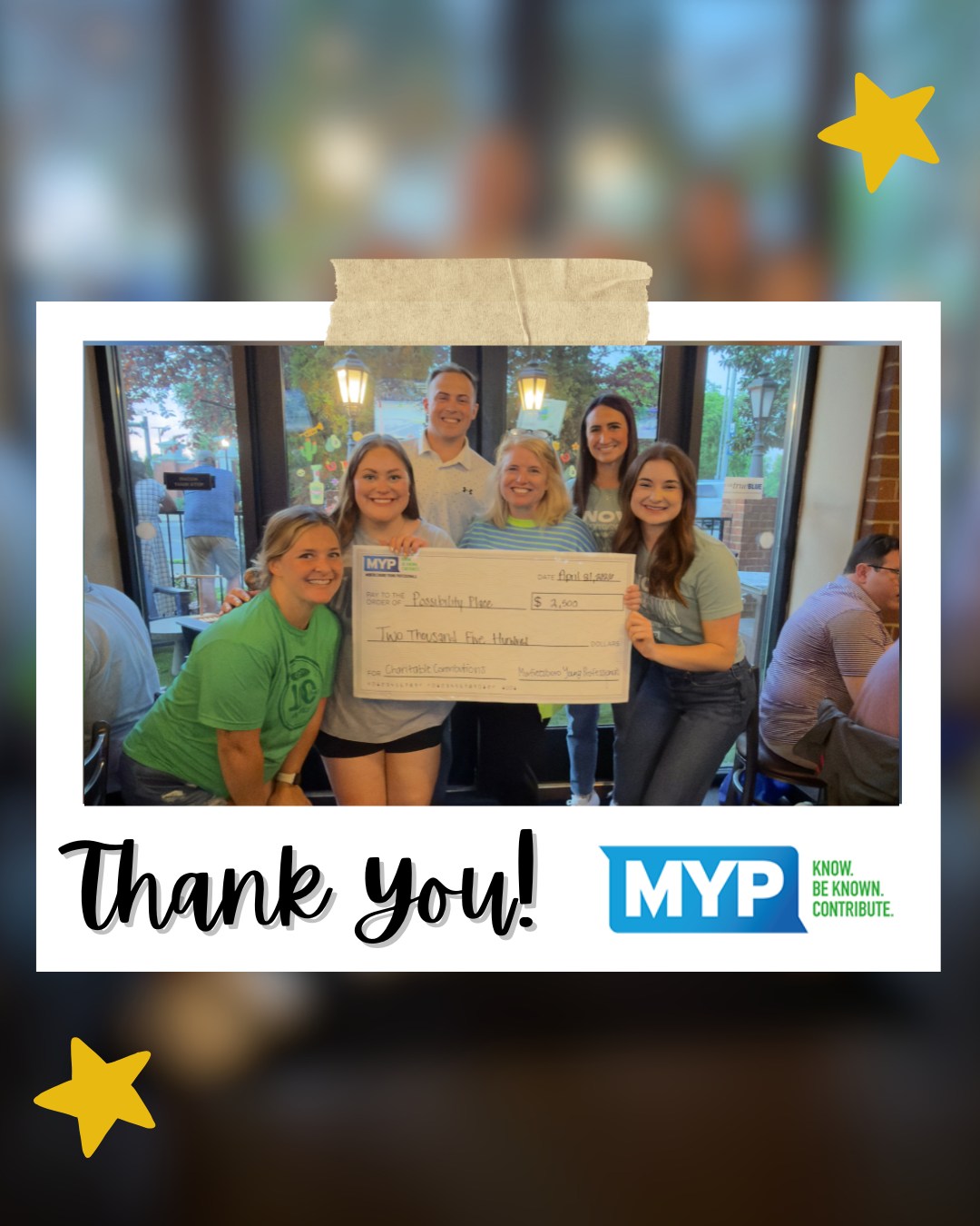 Thank you very much to @murfreesboroyp for awarding Possibility Place with a check for $2,500! 🫶 #Nonprofit #SpecialNeedsAdults #MurfreesboroTN #ThankYou