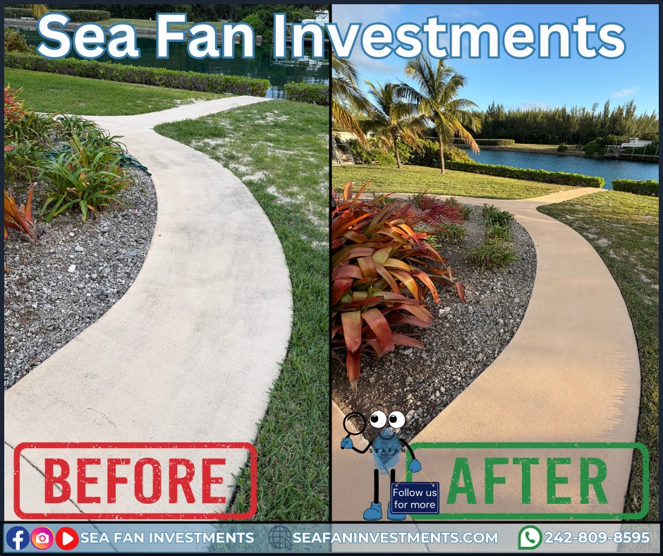 Cleaning the outside of your property makes it so much more inviting. Don't wait for surfaces to become damaged by organic growth, call Sea Fan Investments today.
Want to learn more? Check out our blog on pressure washing:
https://www.seafaninvestments.com/post/what-is-pressure-washing
We don't just pressure clean! We are your soft washing professionals and provide complete exterior cleaning solutions! Concrete cleaning, house washing, roof cleaning, driveways, windows, decks, docks, pool surrounds, patios, surface sealing, paver restoration, and much more.
We have cleaned homes of all sizes, multi family properties, businesses, school campuses, churches, gas stations, apartment complexes, and manufacturing facilities. Big or small, we've cleaned it all. What can we clean for you?
We are always looking for ways to help you manage and maintain your investment.
We service Freeport, Grand Bahama π§πΈπ§πΈπ§πΈ and cater to all your property management needs.
Visit our website https://www.seafaninvestments.com/
Check us out on Google https://maps.app.goo.gl/FtLupz7nk7yhbf917
Follow us on Facebook https://www.facebook.com/SeaFanInvestments
Follow us on Instagram https://www.instagram.com/seafaninvestments/
Watch and subscribe to us on YouTube
https://www.youtube.com/channel/UCNAsDyoYIpteVf6pDe5iCQw
#pressurewashing #softwashing #roofcleaning #housewash #deckcleaning #DockCleaning #seafaninvestments #guttercleaning #drivewaycleaning #concretecleaning #soffitcleaning #sealing #stuccocleaning #poolsurroundcleaning #brickcleaning #stonecleaning #commercialroofcleaning #paversealing #dumpstercleaning #woodcleaning #oilremoval #oxidizationremoval #rusttreatment #graffitiremoval #windowcleaning #commercialcleaning #parkinglotcleaning #patiocleaning #pressurewashinggrandbahama #pressurecleaningfreeportbahama