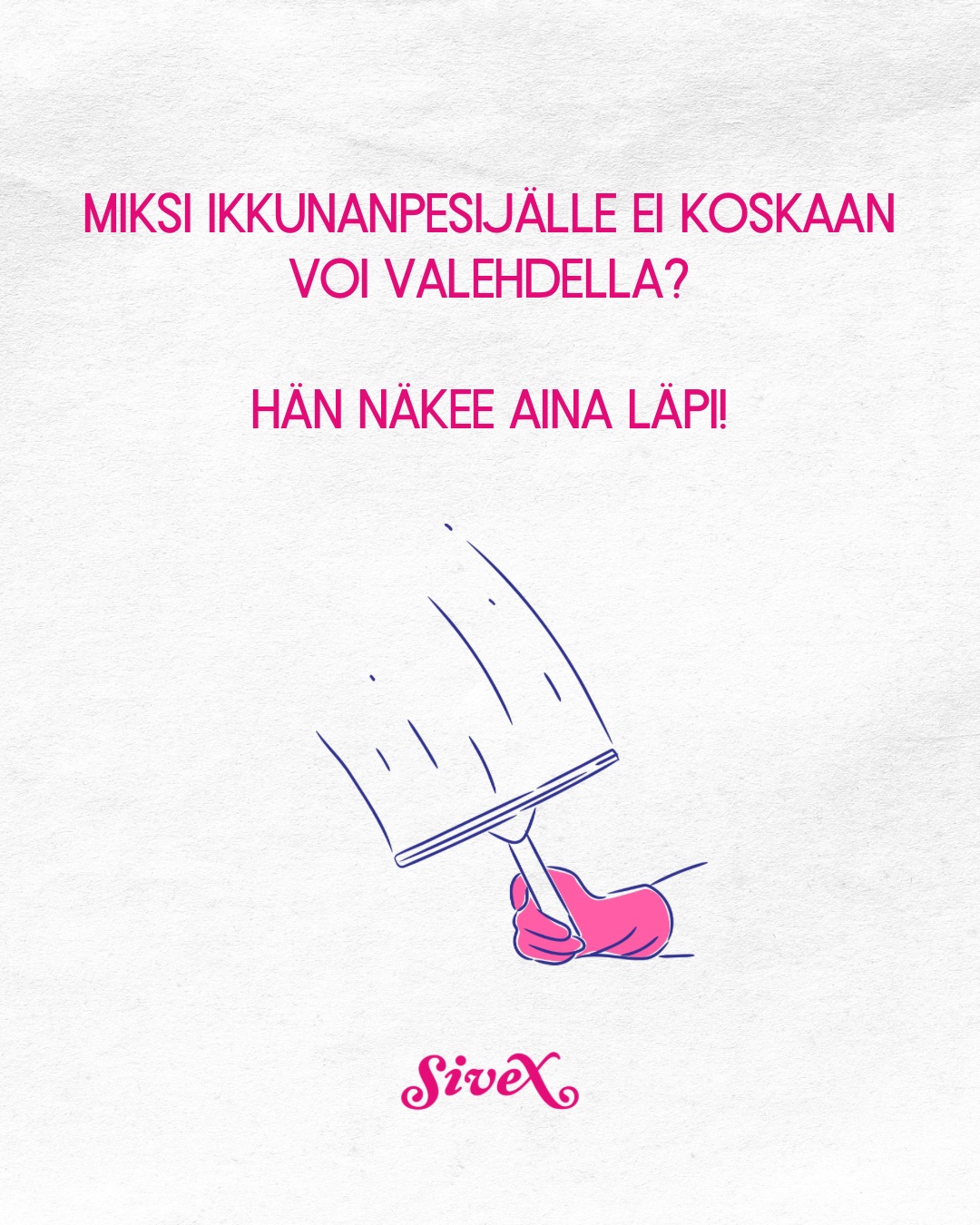 Päivän piristys ja totuus ikkunanpesusta tekoälyn mukaan! 😂 🪟
Miksi ikkunanpesijälle ei koskaan voi valehdella?
.
.
Koska hän näkee AINA läpi! ✨ 😂😂😂
Kirkkaat ikkunat ovat muuten kevään paras sisustustrendi, joten jos et itse rakasta ikkunanpesua, niin me teemme sen ilolla puolestasi!
📲 +358 40 774 6177
💌 siivous@sivex.fi
#puhdaskoti #päivänvitsi #siivouspalvelu #ikkunanpesu #huumoriaarkeen #tekoälyvitsit