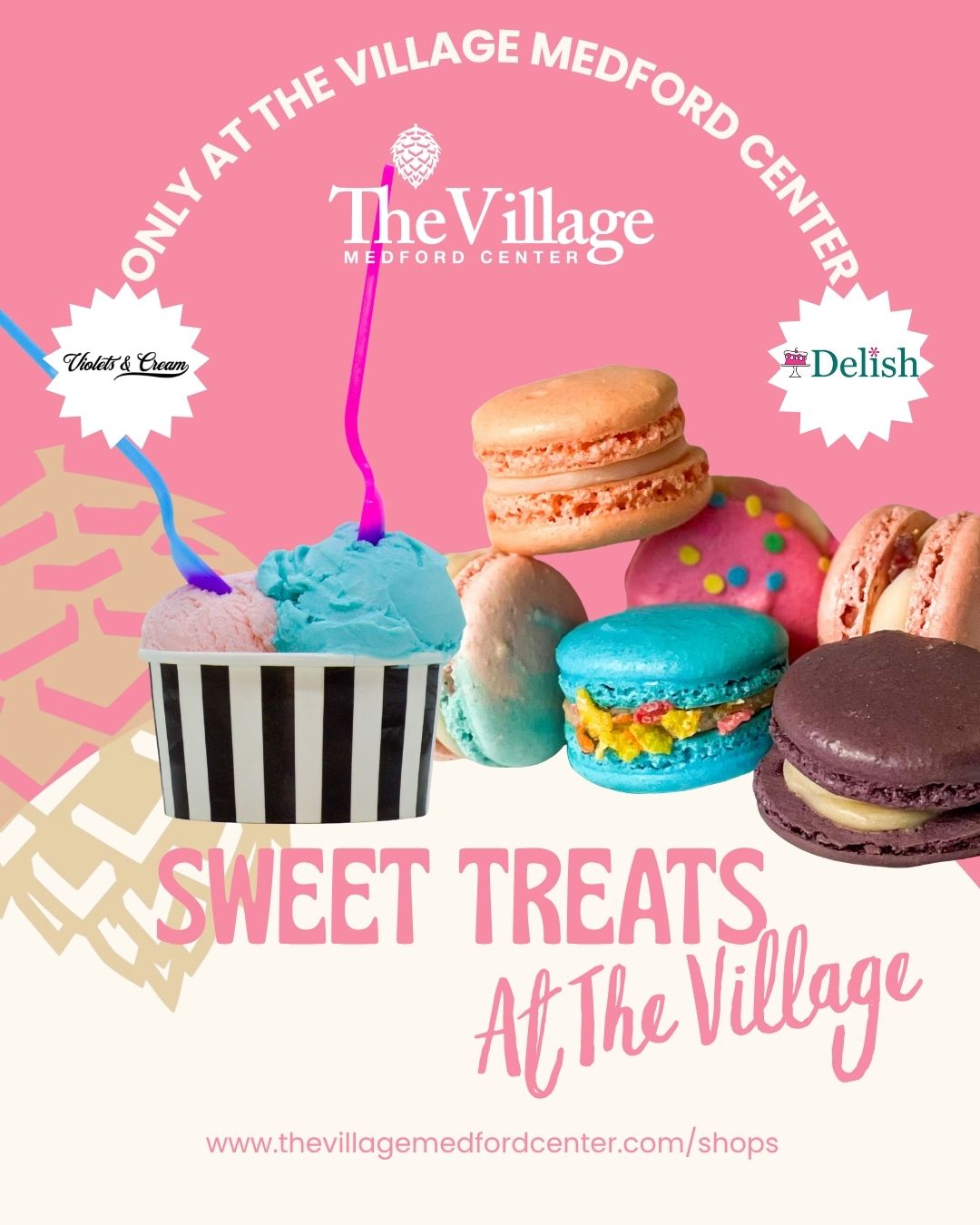 What's your favorite kind of treat? Is it a cookie, ice cream, French macaron? At The Village, we have all of the above...and more. @violetsandcream is the perfect post movie spot to swing by for a cone or take a pint home! Order a plate of cookies for your special occasion or get a whole cake at @delish_or. Plus more goodies to find when you explore The Village!
Be sure to pre-order large orders 5 days in advance from Delish - check out their online order form below:
https://delishoregon.com/shop
#thevillagemedfordcenter #sweettreatsaroundthevillage #delishor #delishbakery #violetsandcream #violetsandcreamicecream #southernoregon #medfordor