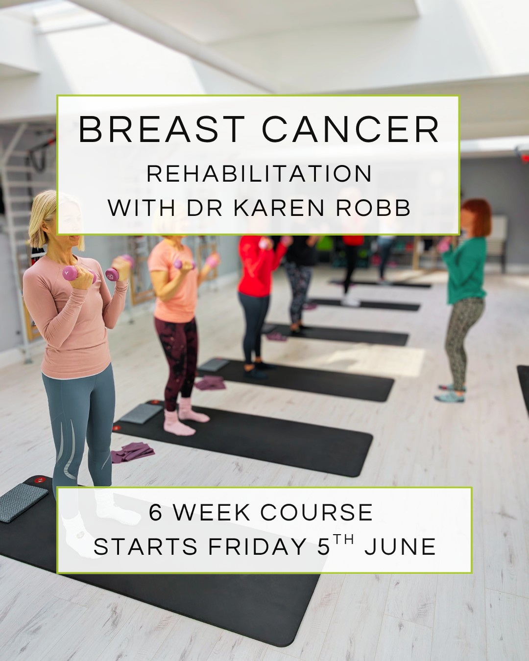 At My Pilates Fix Studios we are introducing Breast Cancer rehabilitation courses, to support women going through Breast Cancer. Within a small group of 6 participants, specialist Cancer Rehabilitation Physiotherapist Dr Karen Robb will take you through safe movement and strengthening, breathwork, mindfulness and fatigue management. Within this safe and supportive environment you will have the space to ask questions and share experiences. These courses are designed to support recovery and wellbeing, either before, during and/or after treatment. Our first course will run for 6 consecutive Fridays at 5pm from 5th June. Book your place via our website.
#pilatesrehab #breastcancersupport #keepitlocalhavering #cancertherapies #cancerrecovery #mastectomyrecovery #lymphoedemaawareness #cancertreatments #breastcancerrehabilitation