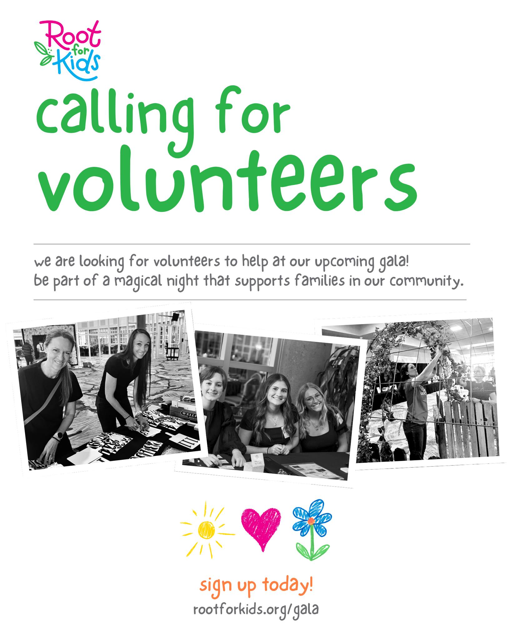 We’re looking for volunteers to help bring our upcoming gala to life! ✨
Join us Saturday, May 9, and be part of something meaningful. Every helping hand helps support families in our community. Sign up today! rootforkids.org/gala 🩷💚🩵