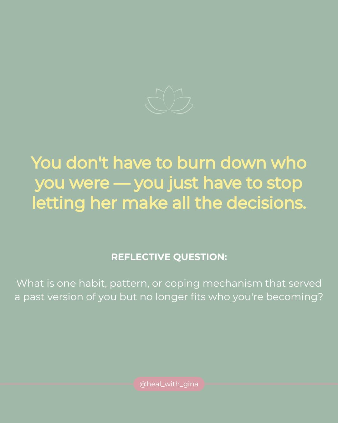 Growth doesn’t require you to erase your past self.
She adapted.
She coped.
She did what she needed to do with what she had.
But evolving means recognizing when those same patterns are no longer aligned with who you’re becoming.
You can honor where you’ve been…
and still choose differently moving forward.
What’s one pattern you’re ready to loosen your grip on? ✨
#healingjourney #innerwork #personalgrowth
#breakingpatterns #selfawareness #emotionalhealing
#growthmindset #selfleadership #healwithgina
