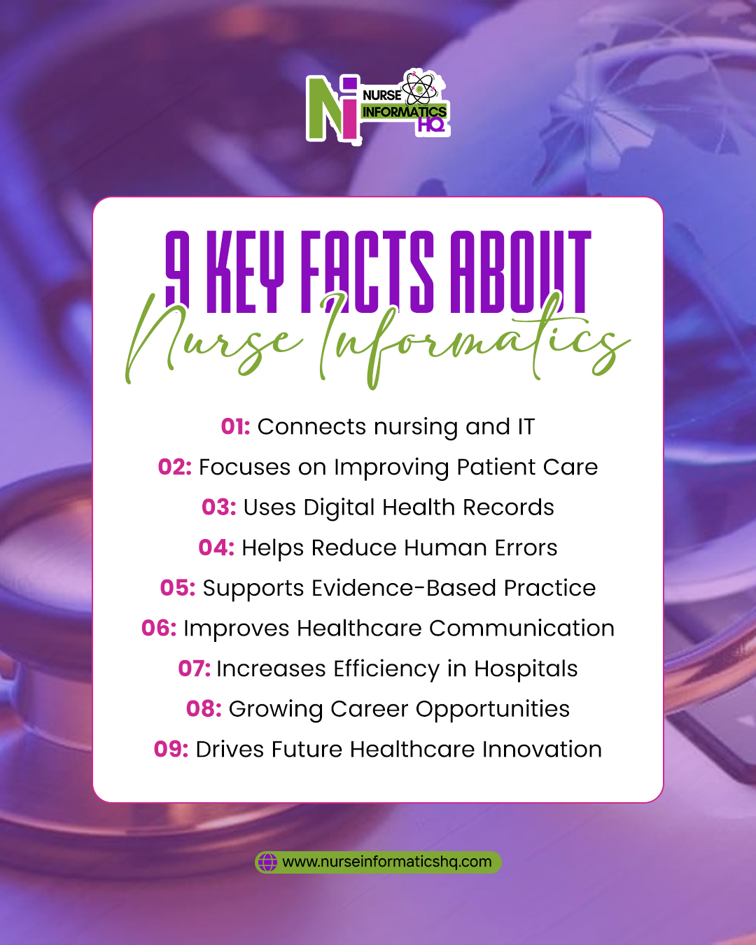 Key facts about Nurse Informatics 💻
It’s where healthcare meets technology—and it’s shaping the future of patient care.
✔️ Connects nursing with IT
✔️ Focuses on improving patient outcomes
✔️ Uses digital health records effectively
✔️ Helps reduce human errors
✔️ Supports evidence-based practice
✔️ Improves communication across teams
✔️ Increases efficiency in healthcare settings
✔️ Opens doors to growing career opportunities
✔️ Drives future healthcare innovation
Curious to be part of this evolving field?
👉 www.nurseinformaticshq.com
#NurseInformatics #DigitalHealth #HealthcareInnovation #FutureOfNursing #DataDrivenCare #MedicalTechnology