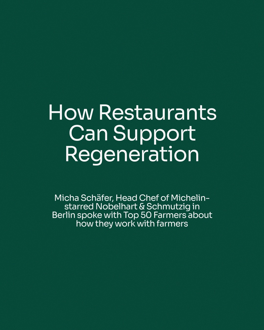 In February we invited @michaschaefer, Head Chef of @nobelhartundschmutzig, to join us for an open dialogue at the gathering of the Top 50 Farmers inaugural cohort at @marienhof_monheim
What emerged was an enriching, unfiltered exchange between farmers and chef, where questions moved in both directions and the connection between field and kitchen became not only visible, but deeply felt.
At Nobelhart & Schmutzig, every ingredient on the plate is sourced within a 250km radius of Berlin. Here, the menu is not written in advance but is shaped by what the land is ready to offer.
To deepen that connection, the restaurant has introduced a unique chef role: part cook, part cultivator because producers aren’t just suppliers, they’re partners in a shared ecosystem.
This hybrid position bridges the gap between kitchen and field, ensuring that ingredients are not only prepared with precision, but understood at their source.
Working in continuous dialogue with farmers and producers, the team composes the menu from the ground up, aligning seasonal rhythms with culinary creativity.
“99 % of chefs start with the dish they want to create and only then think about where the ingredients come from. I take the opposite approach, I begin by asking what’s available, what’s at its best right now, and let that guide the plate.”
Follow along for more Stories of Regeneration where the fields, kitchens and tables are connected in reshaping the way we grow, cook, and enjoy food.
📸 Photos by @nina.buschenhofen at Top 50 Farmers gathering in @marienhof_monheim with Chef @michaschaefer
#top50farmers #top50farmers2026 #t50f2026 #T50F #regenag #regenerativeagriculture #regenerativefarming #soilhealth #gastronomy #futureoffood #futureoffarming #regenerativegastronomy #chefsforchange