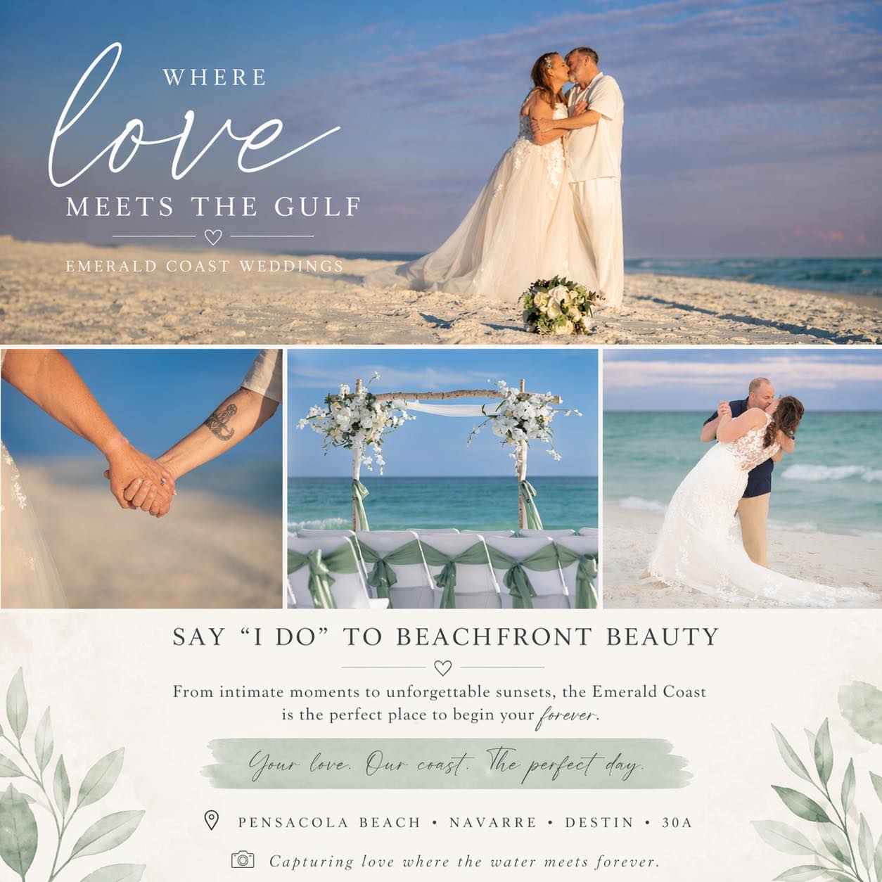 There’s just something different about saying “I do” with your toes in the sand and the sound of waves in the background…
From the quiet, intimate moments 🤍
To the salty breeze carrying every laugh and kiss…
To that golden light that only the Emerald Coast can deliver 🌅
Every detail becomes part of the story —
💍 the hands held a little tighter
🌊 the ocean standing witness
🌿 the soft coastal colors blending perfectly with the day
This is more than a wedding… it’s an experience.
If you’ve ever dreamed of a beach wedding along the Emerald Coast, this is your sign to make it happen.
📍 Pensacola Beach • Navarre • Destin • 30A
📸 Capturing love where the water meets forever
👉 Now booking 2026 beach weddings
www.sunsetphotography-pcola.com
#EmeraldCoastWeddings #PensacolaBeachWedding #FloridaBeachWedding #DestinationWedding #BeachBride #GulfCoastLove #SunsetPhotography #SayIDoInTheSand