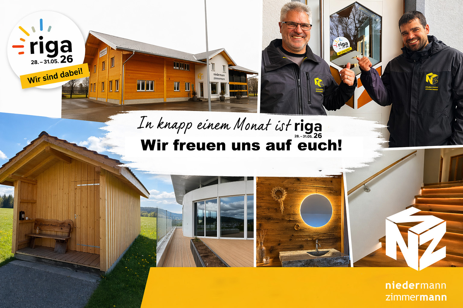 Schon bald ist es so weit: Die Riga26 öffnet ihre Türen. 🎉
Für uns ist klar: solche Anlässe leben von Begegnungen. Genau darauf freuen wir uns. Auf persönliche Gespräche, neue Kontakte und den Austausch mit Kunden, Partnern und Interessierten aus der Region.
Aktuell stecken wir mitten in den Vorbereitungen. Unser Team arbeitet daran, euch an der Riga26 einen spannenden Einblick in unsere Arbeit im Holzbau zu geben.
Kommt vorbei, schaut rein, wir freuen uns auf euch 😊
📍 28.–31. Mai 2026
📍 Oberuzwil – Uzwil – Oberbüren