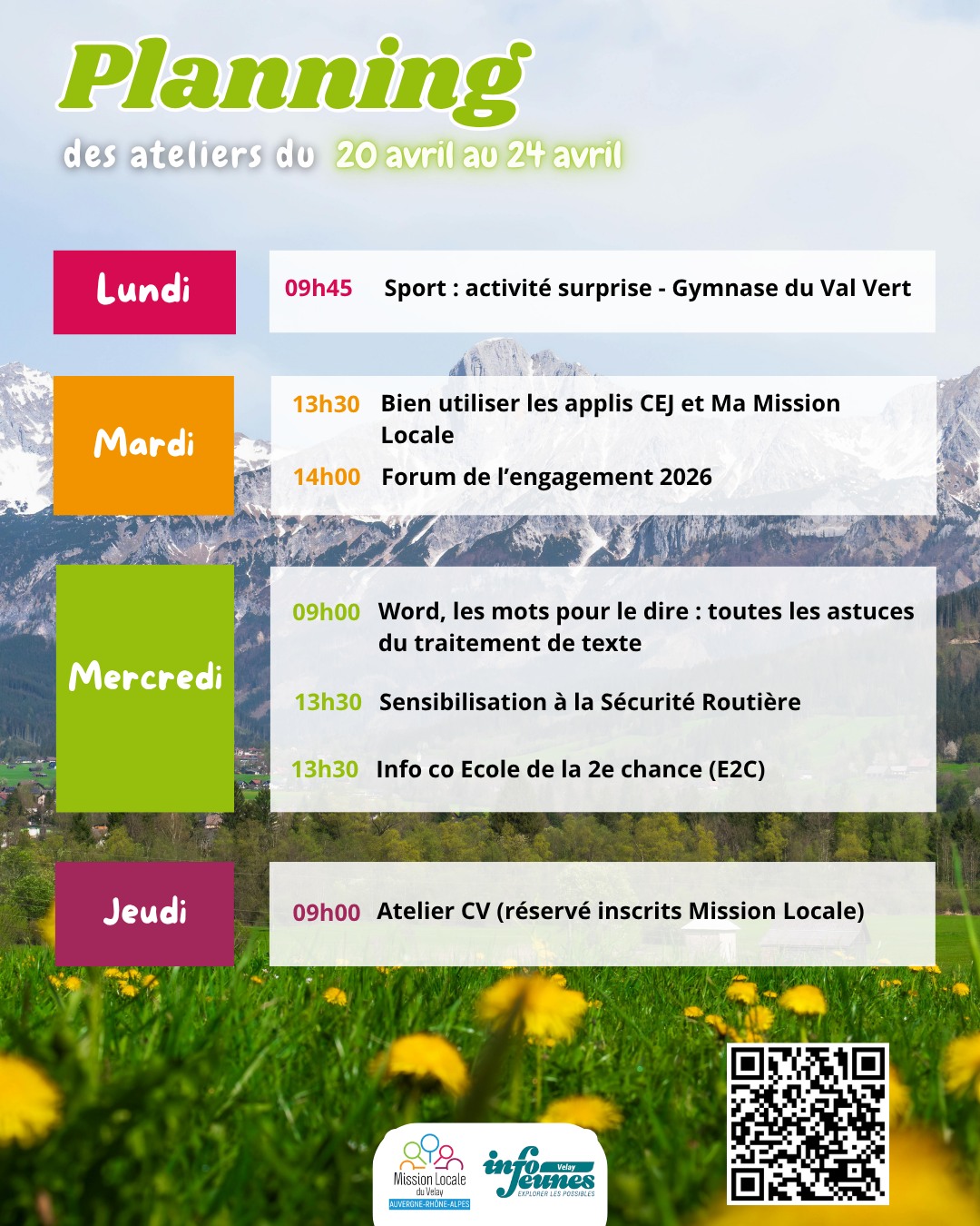 Il est encore temps de participer aux ateliers proposés en vous inscrivant via l'application Ma Mission Locale ou en scannant le QR code