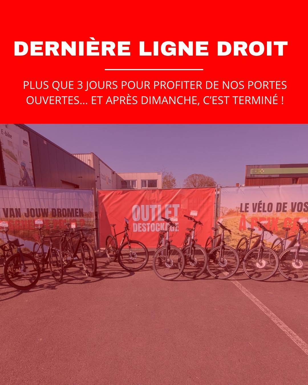 🇫🇷DERNIÈRE LIGNE DROITE 🔥
Plus que 3 jours pour profiter de nos portes ouvertes… et après dimanche, c’est terminé !
🎉 10 ans = -10% sur tout !
🚴♂️ Des vélos route, VTT, électriques disponibles immédiatement
💥 OUTLET vélo d'occasion (et ça part vite…)
C’est le moment ou jamais de faire une bonne affaire 👀
Et pour clôturer en beauté :
📺 Diffusion de Paris-Roubaix dimanche
🍻 Bar & BBQ
🔥 Ambiance fan-zone au magasin
Passe nous voir avant qu’il ne soit trop tard!
🇳🇱 LAATSTE RECHTE LIJN 🔥
Nog maar 3 dagen om te profiteren van onze opendeurdagen… en na zondag is het voorbij!
🎉 10 jaar = -10% op alles!
🚴♂️ Racefietsen, MTB’s en elektrische fietsen meteen beschikbaar
💥 OUTLET tweedehands fietsen (en het gaat snel…)
Dit is hét moment om een goede deal te scoren 👀
En om mooi af te sluiten:
📺 Uitzending van Parijs-Roubaix op zondag
🍻 Bar & BBQ
🔥 Fan-zone sfeer in de winkel
Kom langs voordat het te laat is!
