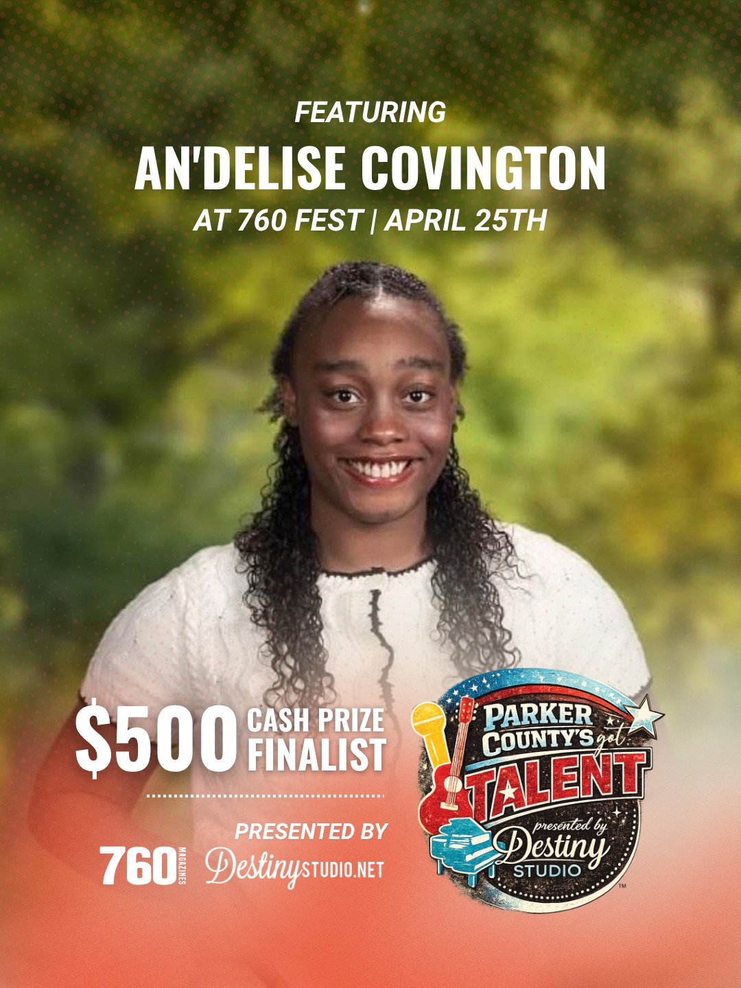 She’s bringing the energy to the stage ✨
An’Delise Covington, 16, is stepping into the spotlight with a powerful dance performance to “Trainwreck”—full of emotion, intensity, and presence 💥
With a natural confidence and passion for performing, she’s ready to captivate the crowd in Parker County’s Got Talent.
This is a performance you won’t want to miss.
🎤 LIVE this Saturday at 760 FEST
📍 The District at Willow Park
⏰ 1 PM – 2 PM
🏆 Finalist for the $500 CASH PRIZE
🎉 All ages welcome
Come support An’Delise as she takes the stage—we’re so proud of her 👏
#760fest #parkercountytx #aledotx #aledomusicscene #WeatherfordTX #benbrooktx #fortworthtx #dfwmusic #supportlocaltalent