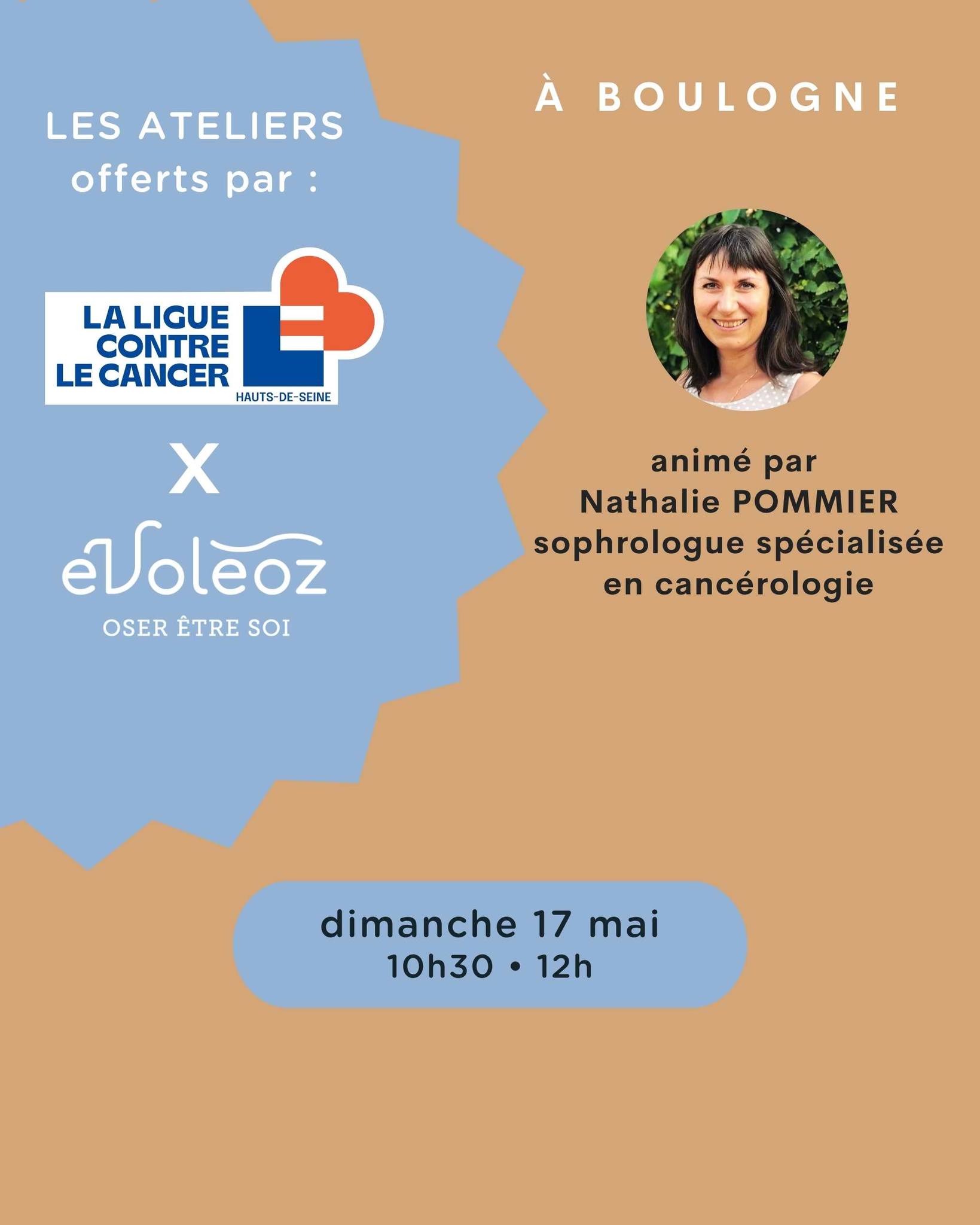 «Accroître la combativité face à la maladie»
Si vous êtes concerné par cet atelier offert par La @liguecontrelecancer92 et @evoleoz_oseretresoi, inscrivez-vous maintenant.
Animé par Nathalie Pommier, sophrologue spécialisée en cancérologie.
📍 Lieu de l'atelier : Évoléoz Boulogne - 73 rue Marcel-Dassault 92100 Boulogne-Billancourt
👉 Inscription : https://www.helloasso.com/associations/ligue-contre-le-cancer-des-hauts-de-seine/evenements/atelier-de-sophrologie-17-mai-2026-evoleoz-boulogne
👉 Information : au 01 55 69 18 14 ou cgardinier@liguecancer92.org
ou contact@evoleoz.fr
Je suis Christel Bellier, fondatrice et dirigeante d’Évoléoz - Contactez-moi au 06 80 25 09 59 - contact@evoleoz.fr - evoleoz.fr
#accompagnementcancer #CabinetBienêtre #CombatCancer #boulogne
@murieldehay