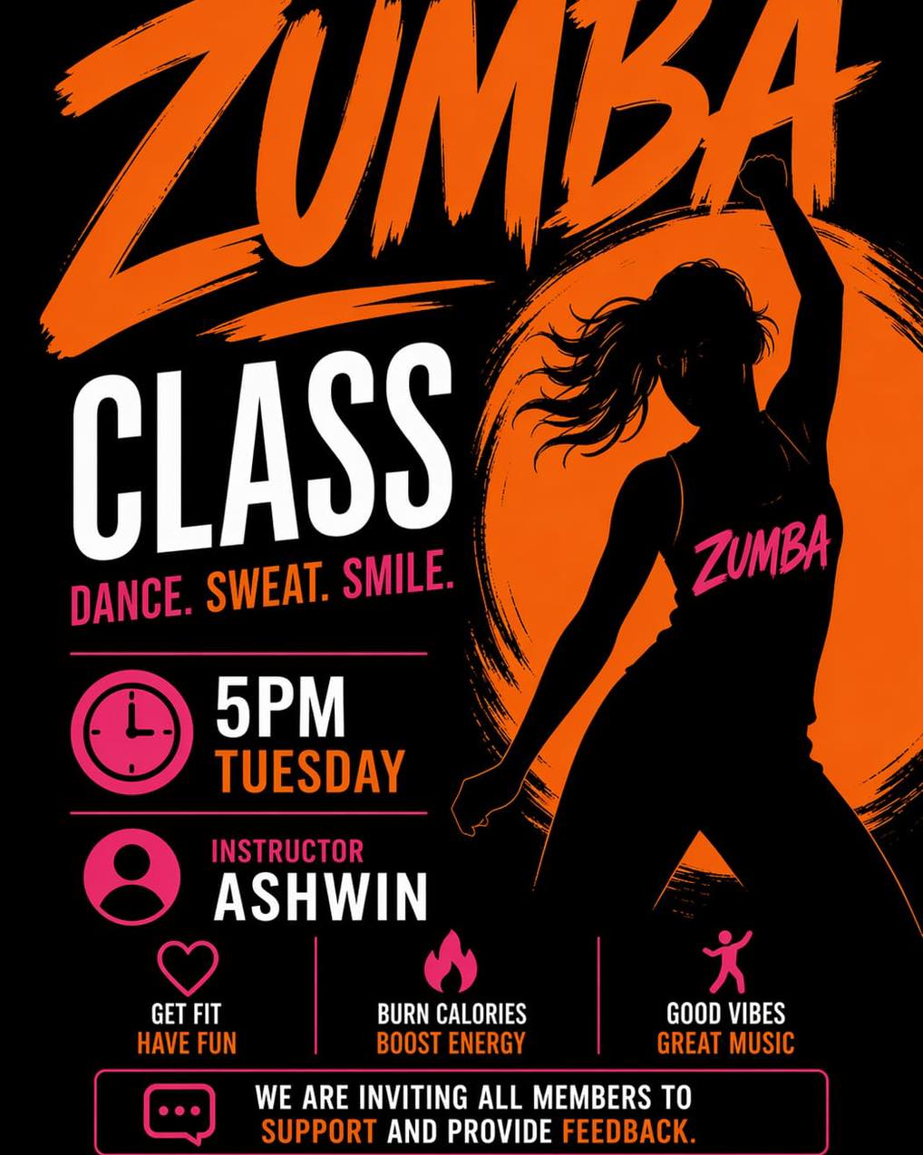 ๐๐ฅ Zumba Demo Class with Ashwin! ๐ฅ๐
Get ready to move, sweat, and have FUN this Tuesday as Instructor Ashwin brings the energy with a vibrant Zumba demo class ๐ถ
Why join?
โจ Feel the rhythm and boost your fitness
โจ Enjoy a high-energy, feel-good workout
โจ Be part of an exciting new class experience
Your feedback matters! After the session, we invite you to share your constructive thoughts to help us make future classes even better ๐
๐
Donโt miss out โ come dance, sweat, and vibe with us! #dancedancedance #vibes