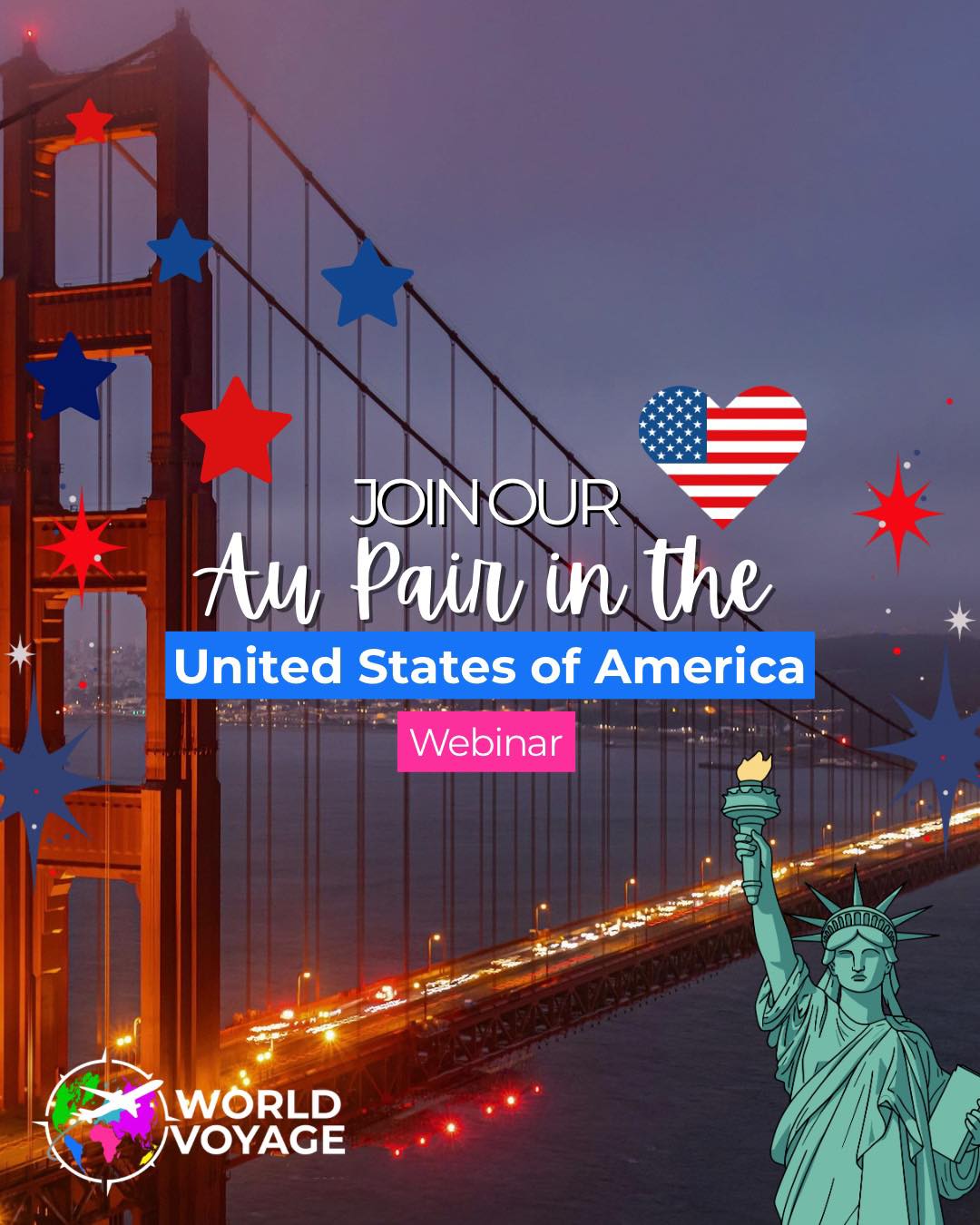 This is your sign ✈️🇺🇸
Ever wondered what it would be like to live in the United States as an au pair?
Join our Au Pair USA Webinar, hosted by the World Voyage Potchefstroom office, and get a clear and honest look into the program, the process, and the experience that comes with it.
🗓 5 June 2026
⏰ 19:00 SAST
📍 Online (registration required)
We will break down everything you need to know from eligibility and visa steps to costs, benefits, and what everyday life looks like with an American host family. You will also gain insight into travel opportunities, study options, and the full support World Voyage provides throughout your journey abroad.
Whether you are just starting to explore the idea or ready to take the next step, this session will help you understand what is possible and how to get there.
If you are ready for something new, this is where it starts ✈️🌍
Secure your spot through our Potchefstroom office 👇
📞 +27 60 690 4314
📧 potch@worldvoyage.co
#WorldVoyage #AuPairUSA #CulturalExchange #GapYearAbroad #TravelAndWork #StudyAndTravel #LiveAbroad