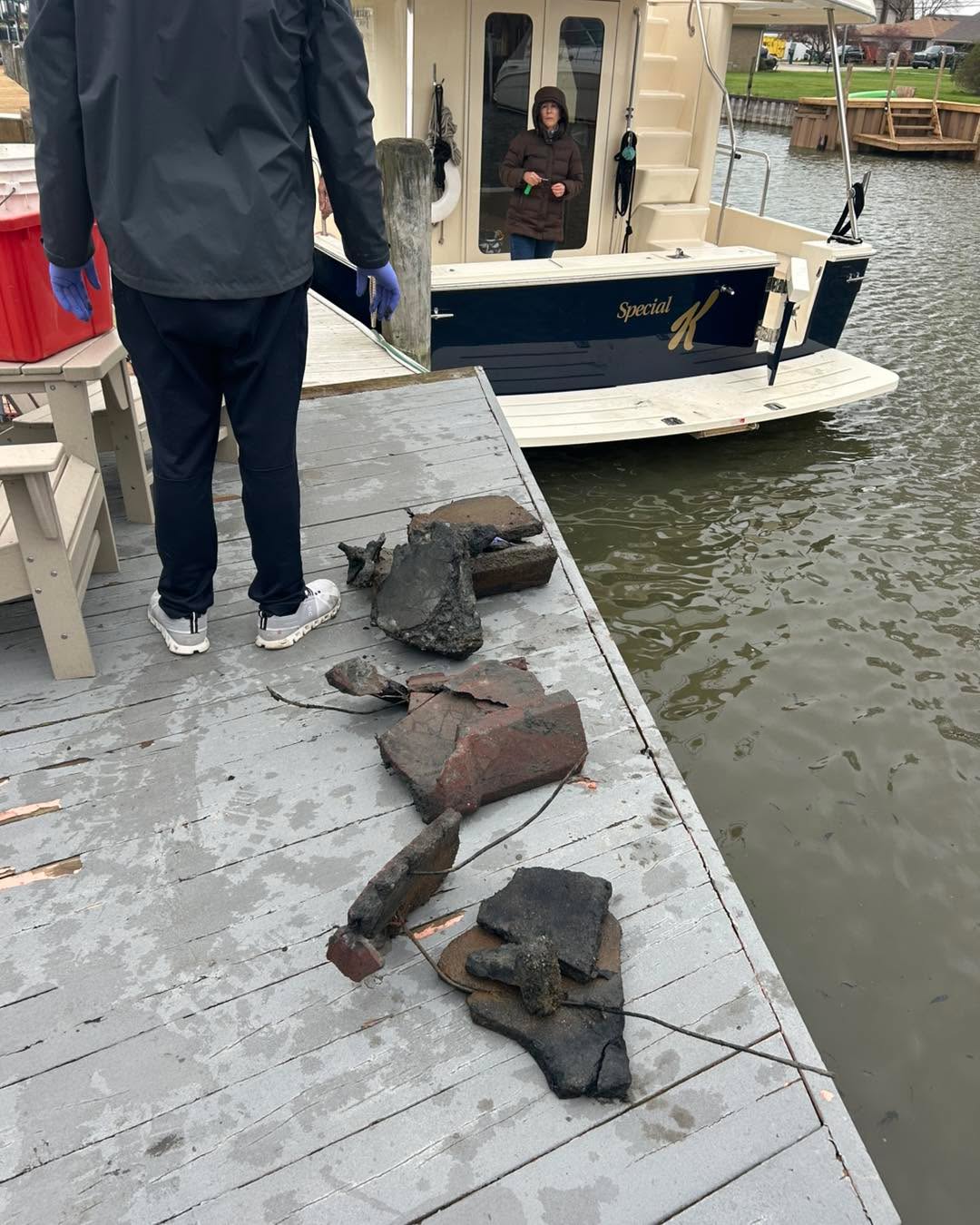 Today I pulled out a pretty decent pile from in front of Chad’s seawall. Much of it was in the area his props are in when the boat is docked, so checking it out was definitely worth it. I did find a bucket and a couple of tools, but concrete was the majority of the haul.