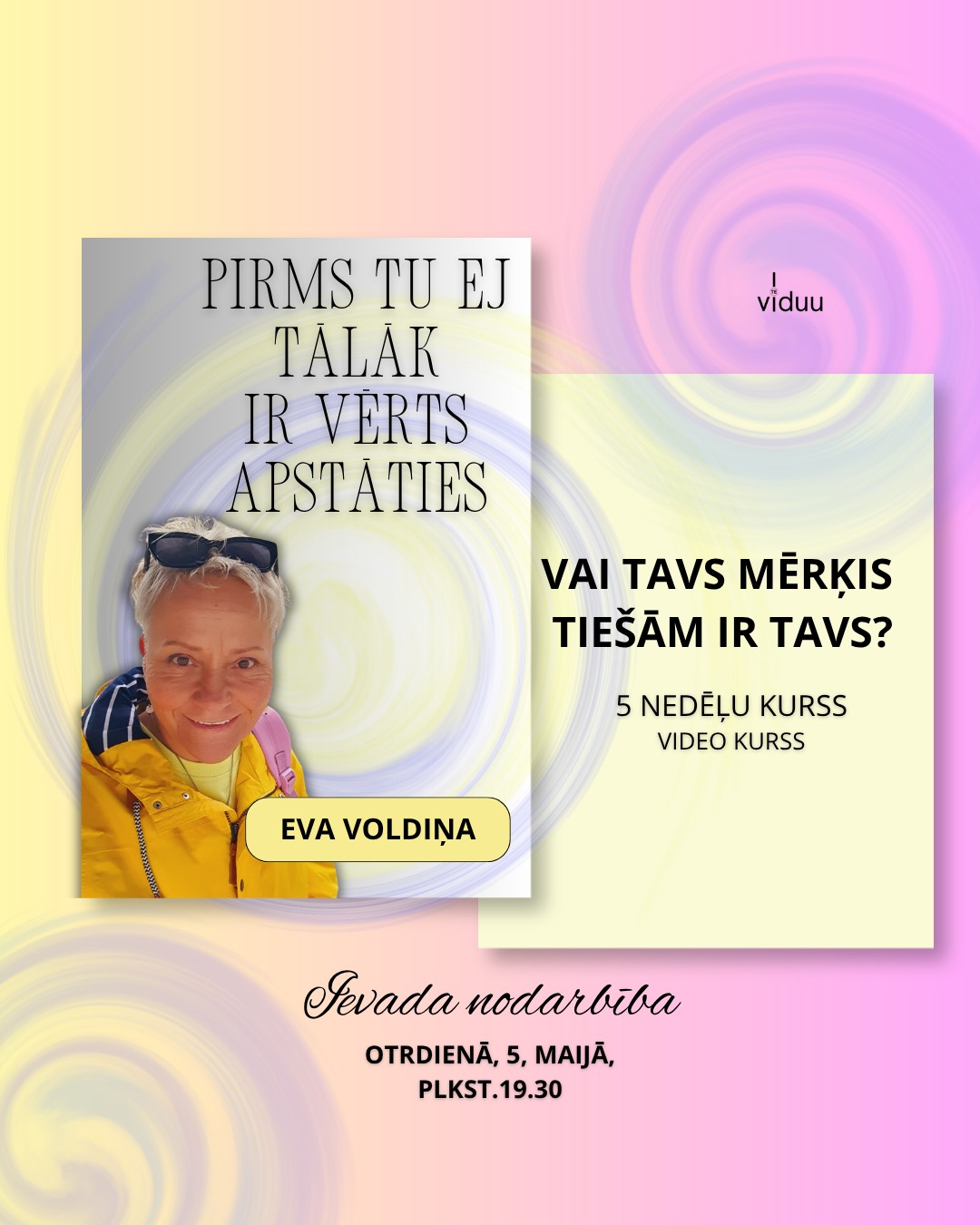 Vai tavs mērķis tiešām ir tavs?
Pirms tu ej tālāk, ir vērts uz brīdi apstāties.
💛💛💛
Ir tāds brīdis, ko grūti noķert.
Tu dari.
Dzīve kustas.
It kā viss notiek.
💛
Un tad pēkšņi — tu sev nevari īsti paskaidrot, kāpēc tieši šo turpini.
Ne tāpēc, ka būtu slikti.
Bet tāpēc, ka nav līdz galam skaidrs.
💛💛💛
📍 5. maijā plkst. 19:30
📍 tiešsaistē (Zoom)
Ievada nodarbība:
“Vai tavs mērķis tiešām ir tavs?”
💛
Šī ievada nodarbība ir iespēja apstāties un paskatīties uz savu virzienu no malas.
Nodarbības laikā mēs skatīsimies uz vienu konkrētu jautājumu:
vai tas, uz ko tu šobrīd ej, patiešām ir tavs mērķis.
💛
Tu iepazīsies ar pieeju, uz kuras balstīts viss kurss — trīs virzieniem:
• pieredze (ko tu vēlies piedzīvot)
• izaugsme (kā tu attīsties)
• ieguldījums (ko tu dod ārējai pasaulei)
💛
Tie nav teorētiski jēdzieni. Tie ir atskaites punkti, kas palīdz paskatīties uz savu virzienu skaidrāk.
Nodarbībā Tu:
• atpazīsi brīdi, kad tu ej uz priekšu, bet bez īstas skaidrības
• ieraudzīsi, kā veidojas “ne savi” mērķi
• sapratīsi, kāpēc ar motivāciju vien nepietiek
• iepazīsies ar pieeju, kas palīdz šo jautājumu skatīt dziļāk
💛
Šī nav motivācijas lekcija.
Tā ir iespēja uzdot sev vienu precīzu jautājumu un paskatīties uz savu virzienu bez steigas.
👉 piesakies: saite @te.viduu BIO