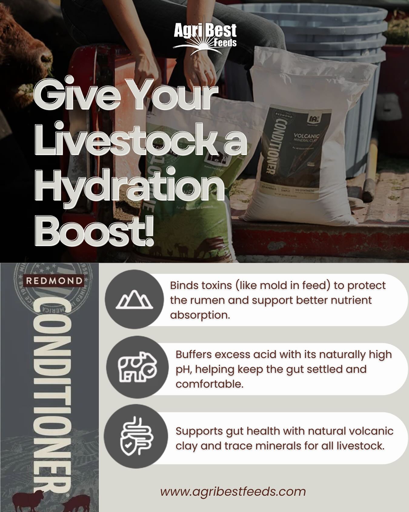 Stronger Herd. Naturally 🌱
@redmondagriculture Conditioner supports better digestion, feed efficiency, and immunity with over 60 natural trace minerals. It’s a simple, powerful way to boost herd health—straight from the earth.
🧂 Nature knows best.
#RedmondConditioner #NaturalNutrition #LivestockHealth #TraceMinerals #AgriBestFeeds