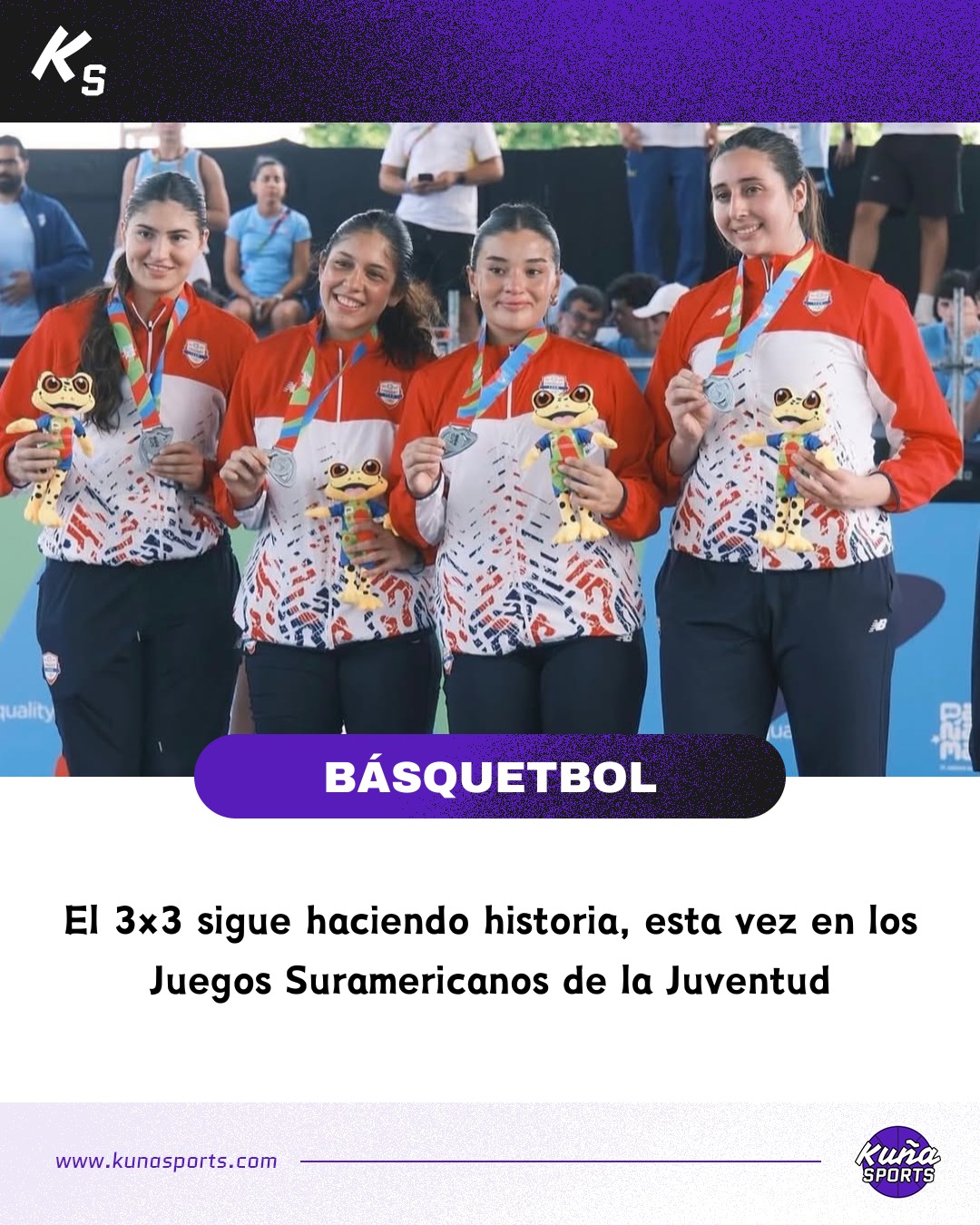 ¡Ya es costumbre!😎
⛹🏻♀️Desde que la modalidad del 3x3 llegó a nuestro país, solo conocemos de resultados históricos a nivel de selecciones femeninas.
✅A nivel de Mayores ya fueron varios, desde la inolvidable plata en ASU2022.
✅Esta vez le tocó a la Sub 19 en los IV Juegos Suramericanos de la Juventud Panamá 2026.
🥈Sol Duarte, Sol Ocampo, María Dragotto y Gabriela Bernal ganaron medalla de plata tras una gran campaña en la que solo perdieron -con lo justo- ante Chile.
🇵🇾En la rama masculina Paraguay también fue de plata, algo que la mismísima Paola Ferrari destacó haciendo salvedad que "ya no solo participamos… ahora COMPETIMOS y GANAMOS".
🙌🏻Honor a quien honor merece. Desde su llegada a la CPB como Team Manager, los juveniles comenzaron a tener más oportunidades y a aprovecharlas.
💪🏻¡Graaande Paraguay!
#KuñaSports💜